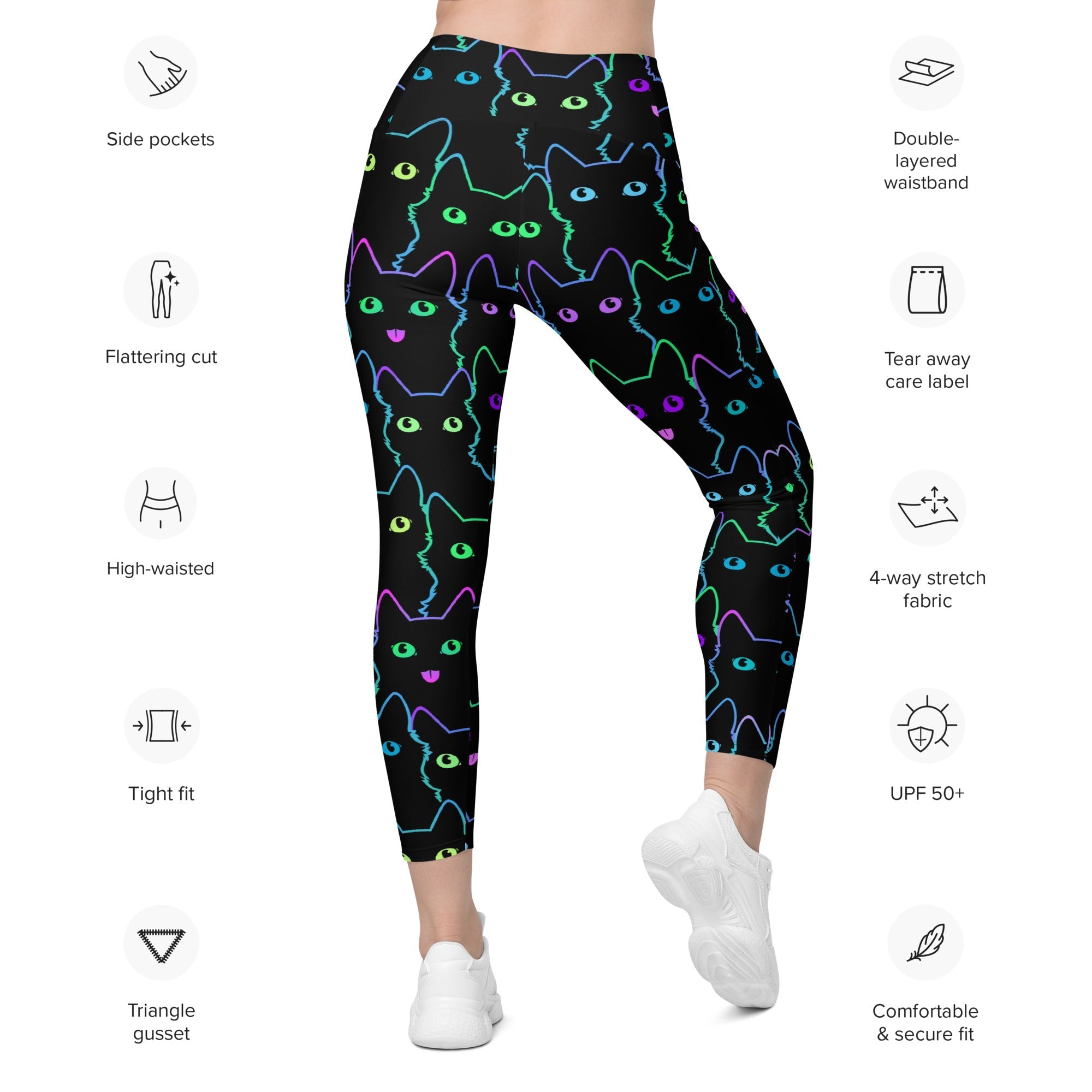 Neon Kitties Leggings With Pockets