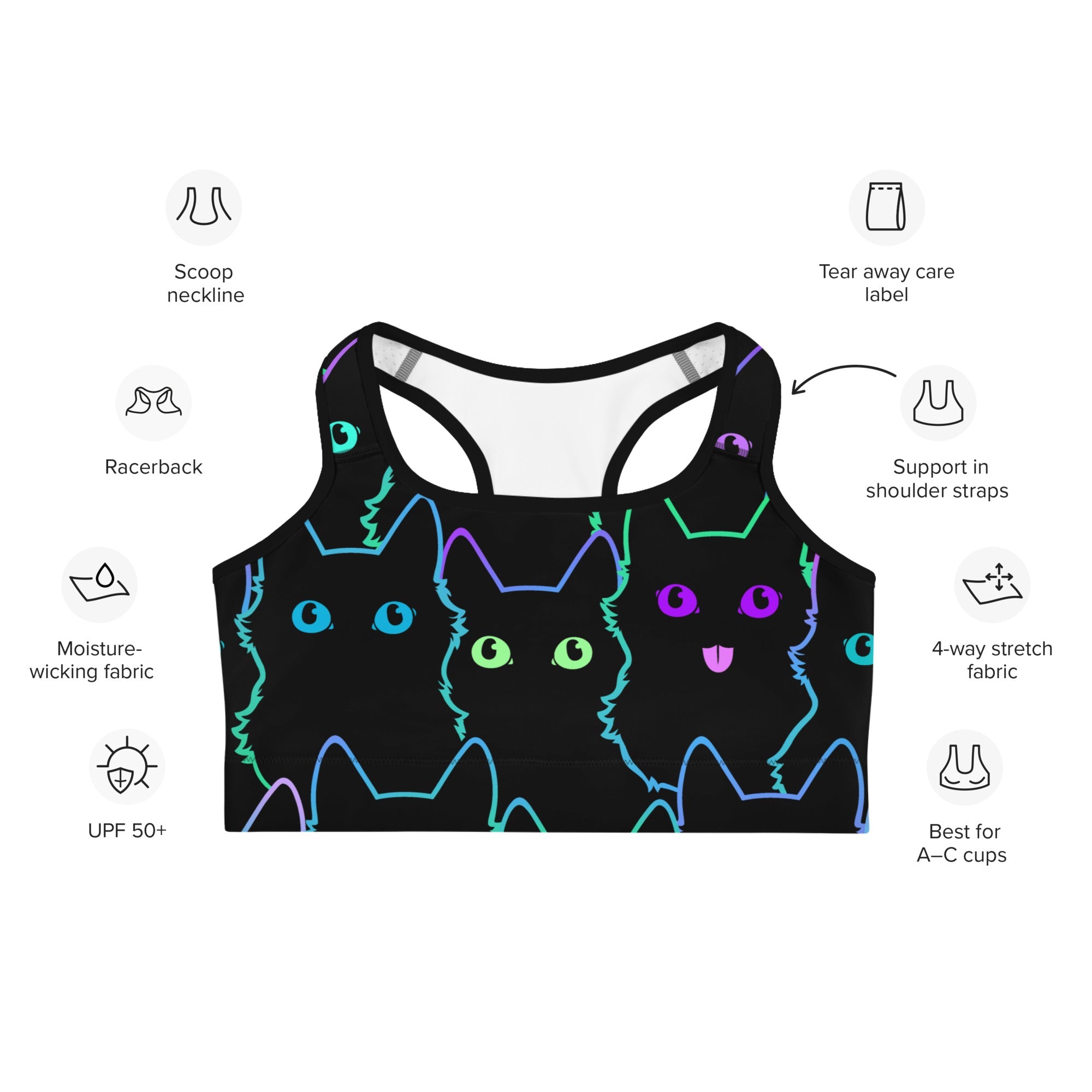 Neon Kitties Sports Bra