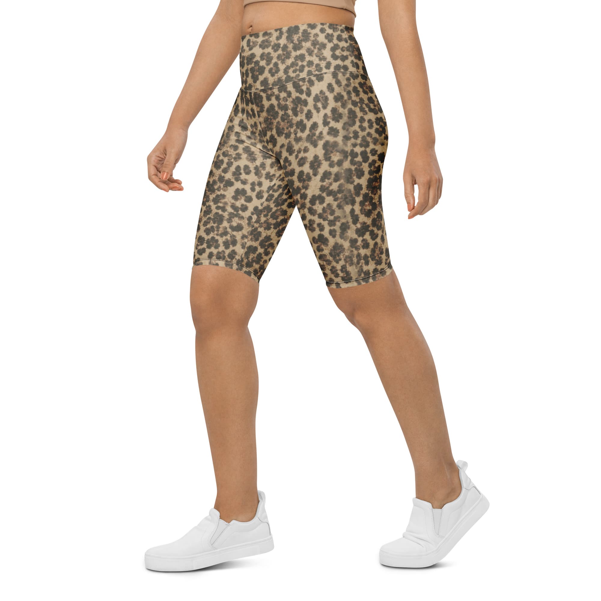 Neutral Leopard Biker Shorts
