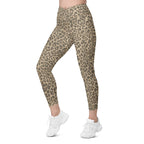 Neutral Leopard Crossover Leggings With Pockets