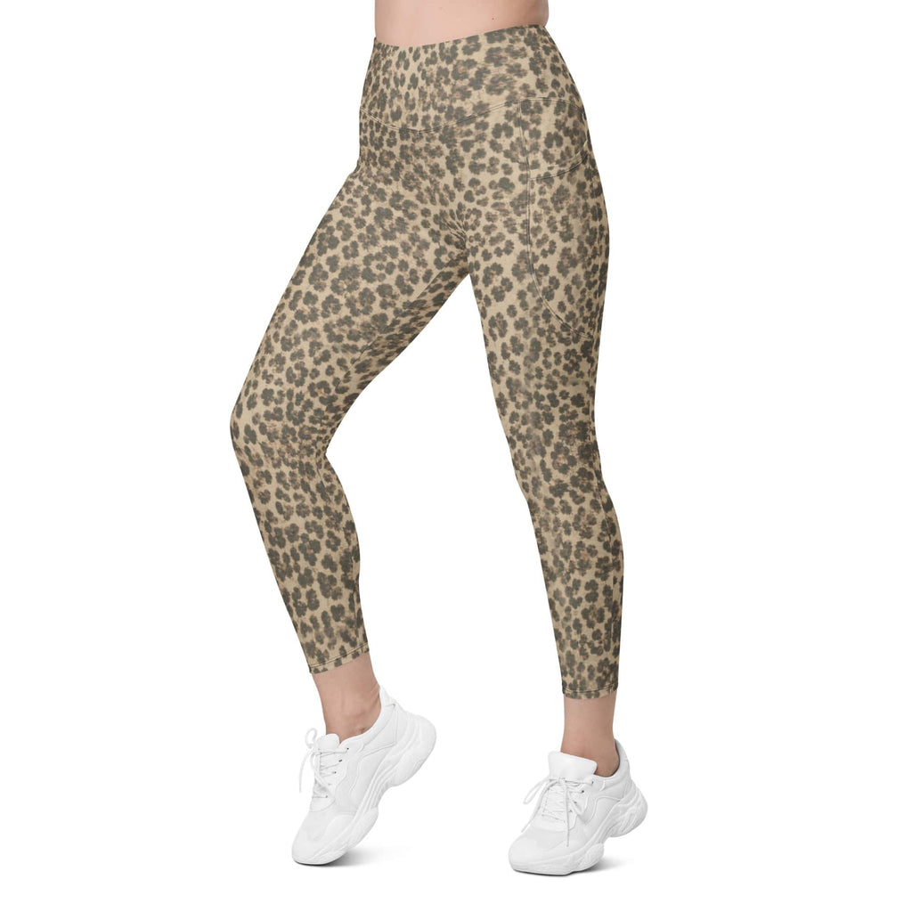 Neutral Leopard Leggings With Pockets