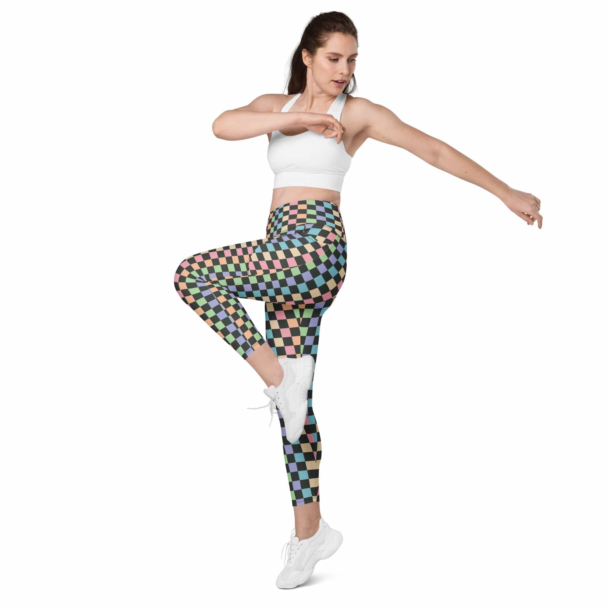 Pastel Checkerboard Leggings With Pockets