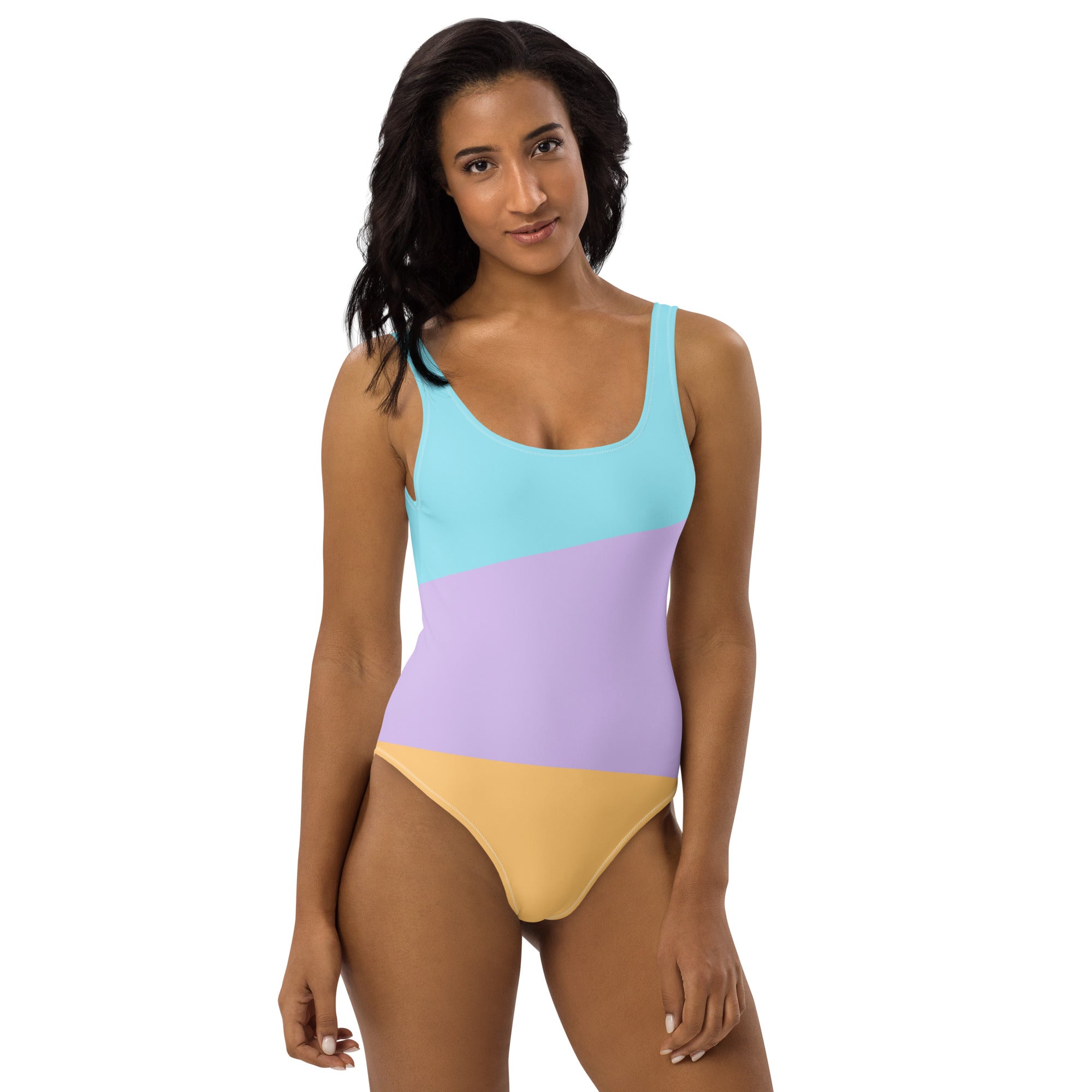 Pastel Color Block One-Piece Swimsuit