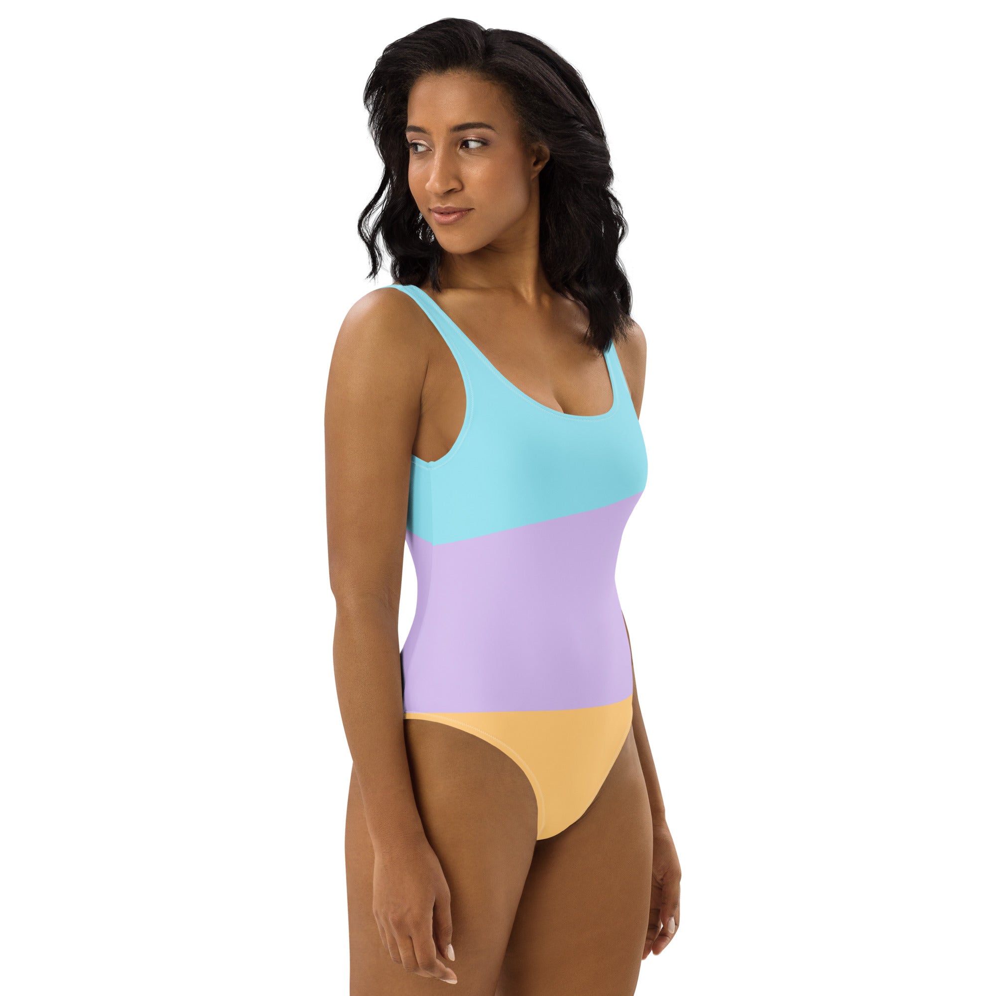 Pastel Color Block One Piece Swimsuit