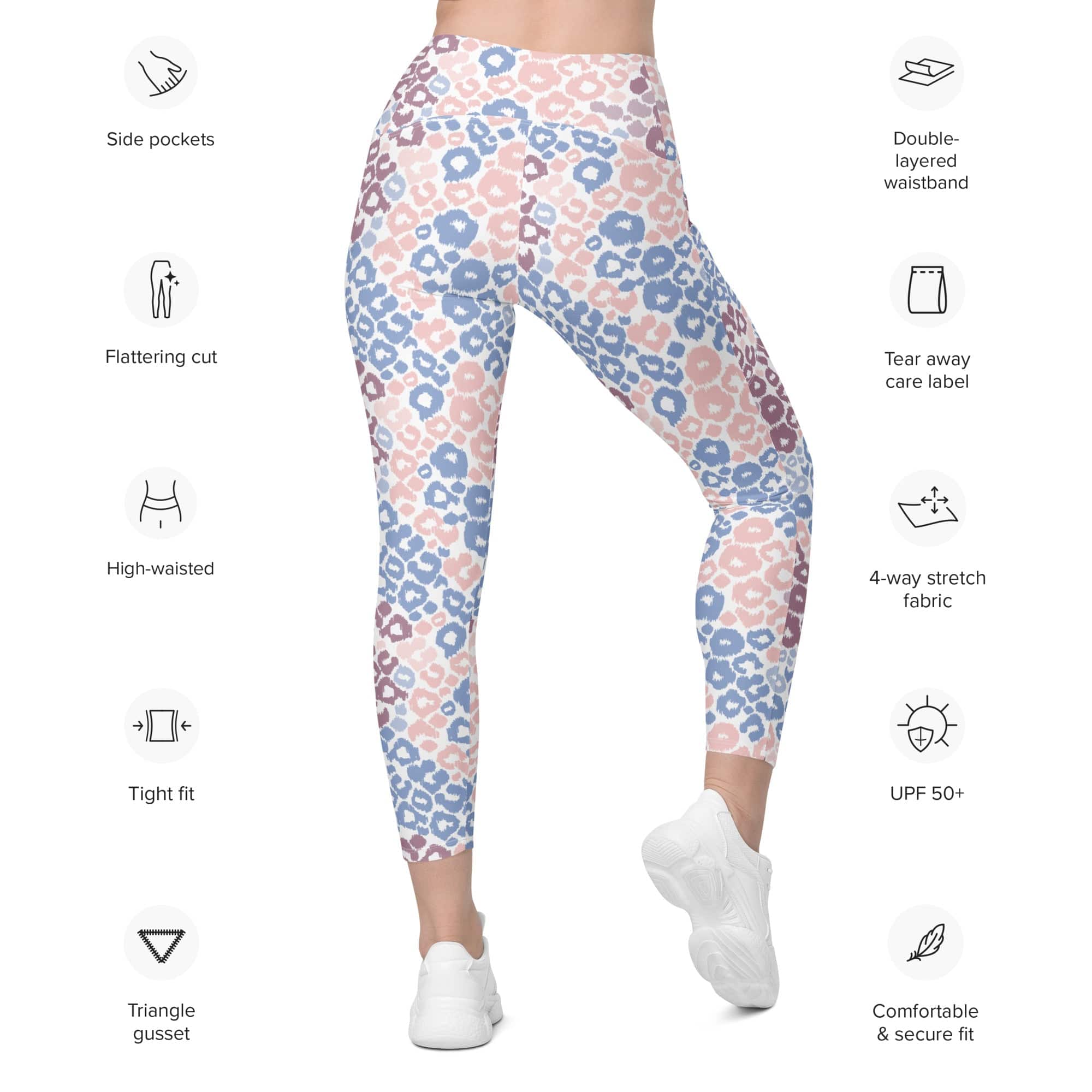 Pastel Leopard Print Leggings With Pockets