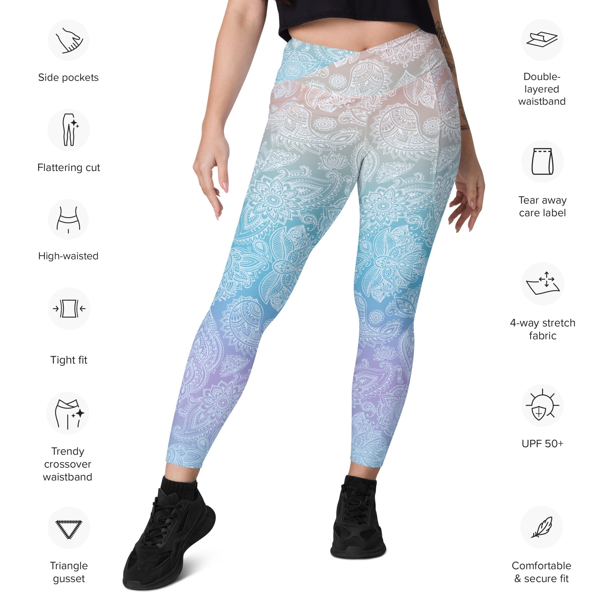 Pastel Spiritual Crossover Leggings With Pockets