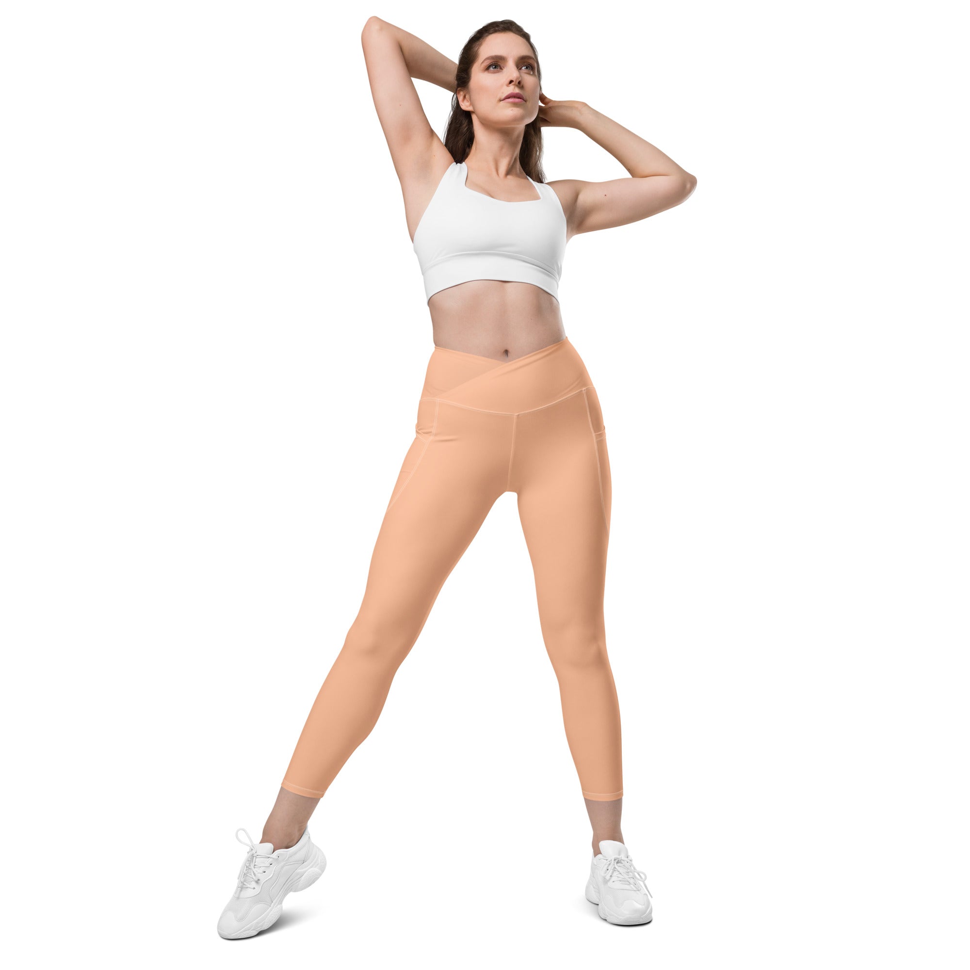 Peach Fuzz Crossover Leggings With Pockets