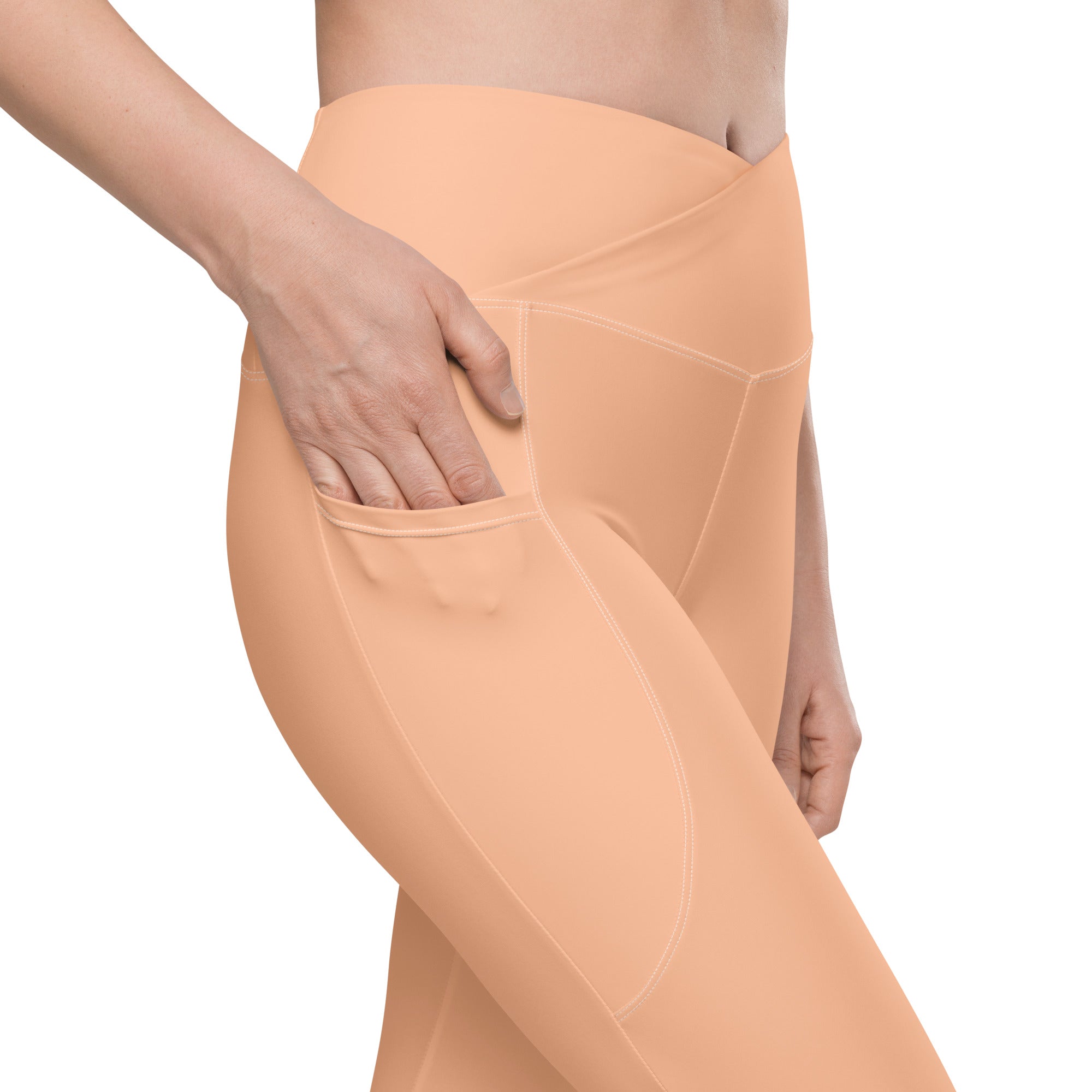 Peach Fuzz Crossover Leggings With Pockets