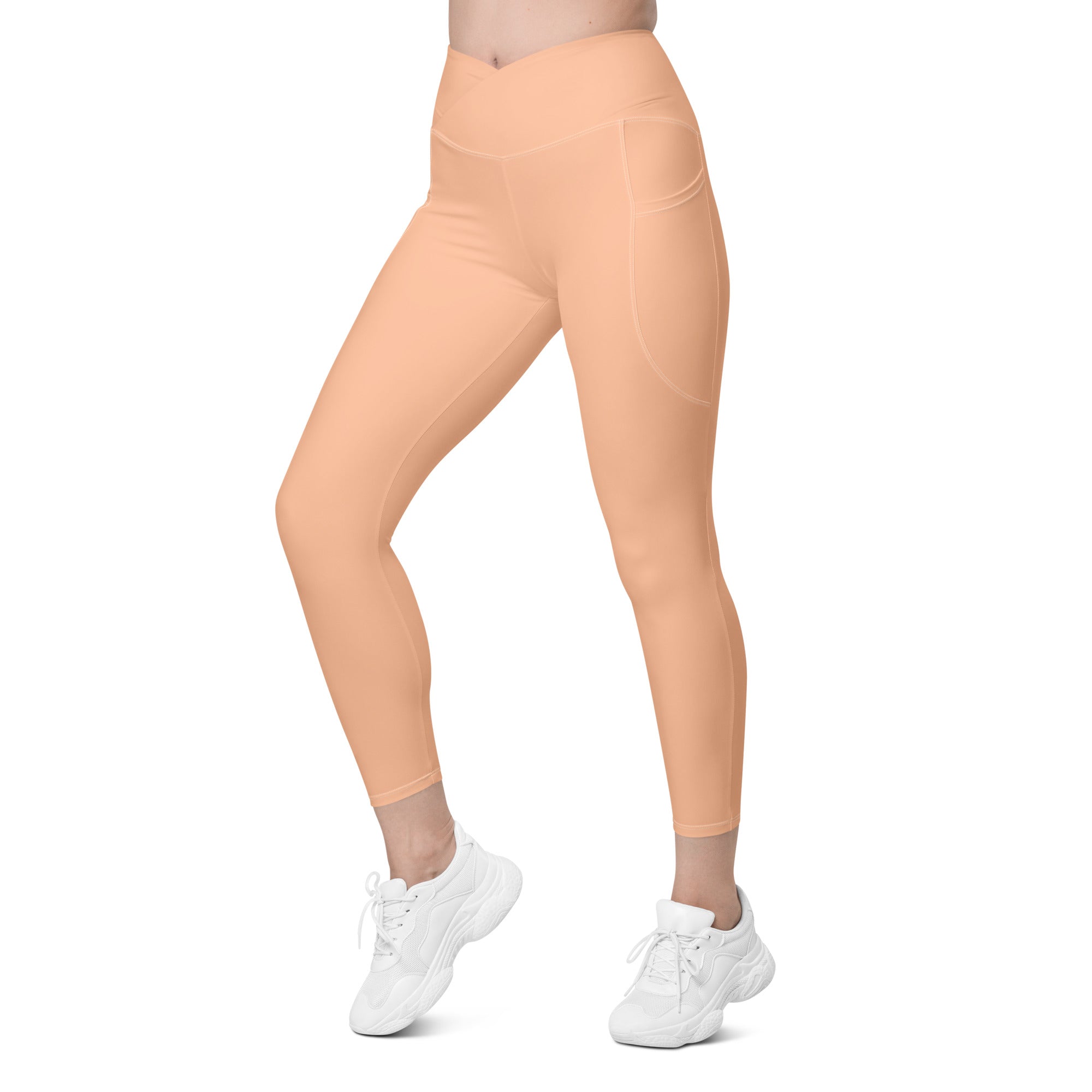 Peach Fuzz Crossover Leggings With Pockets