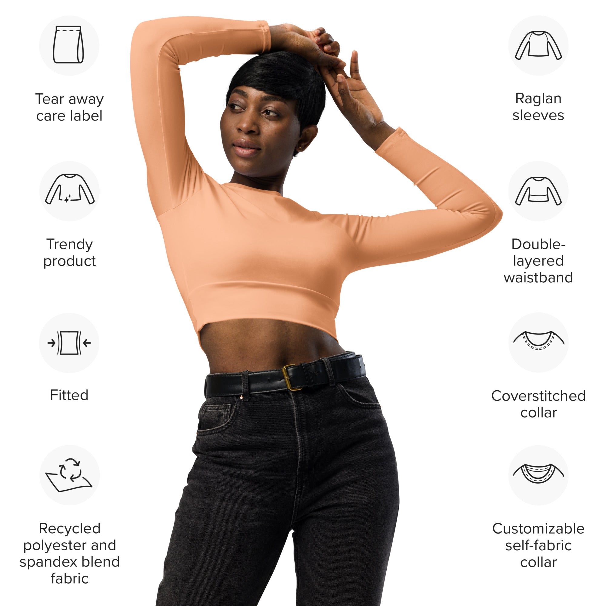 Peach Fuzz Recycled Long-sleeve Crop Top