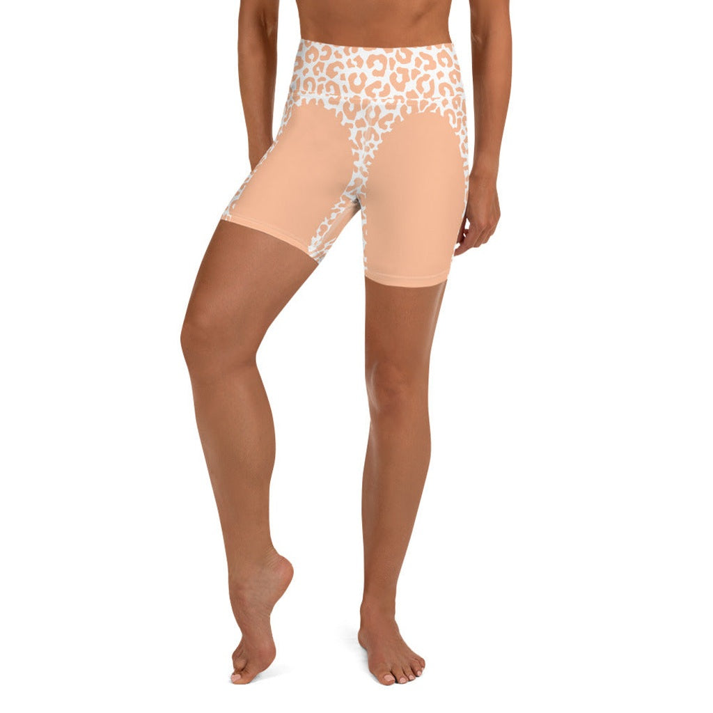 Peach Leopard Heart Shaped Yoga Shorts