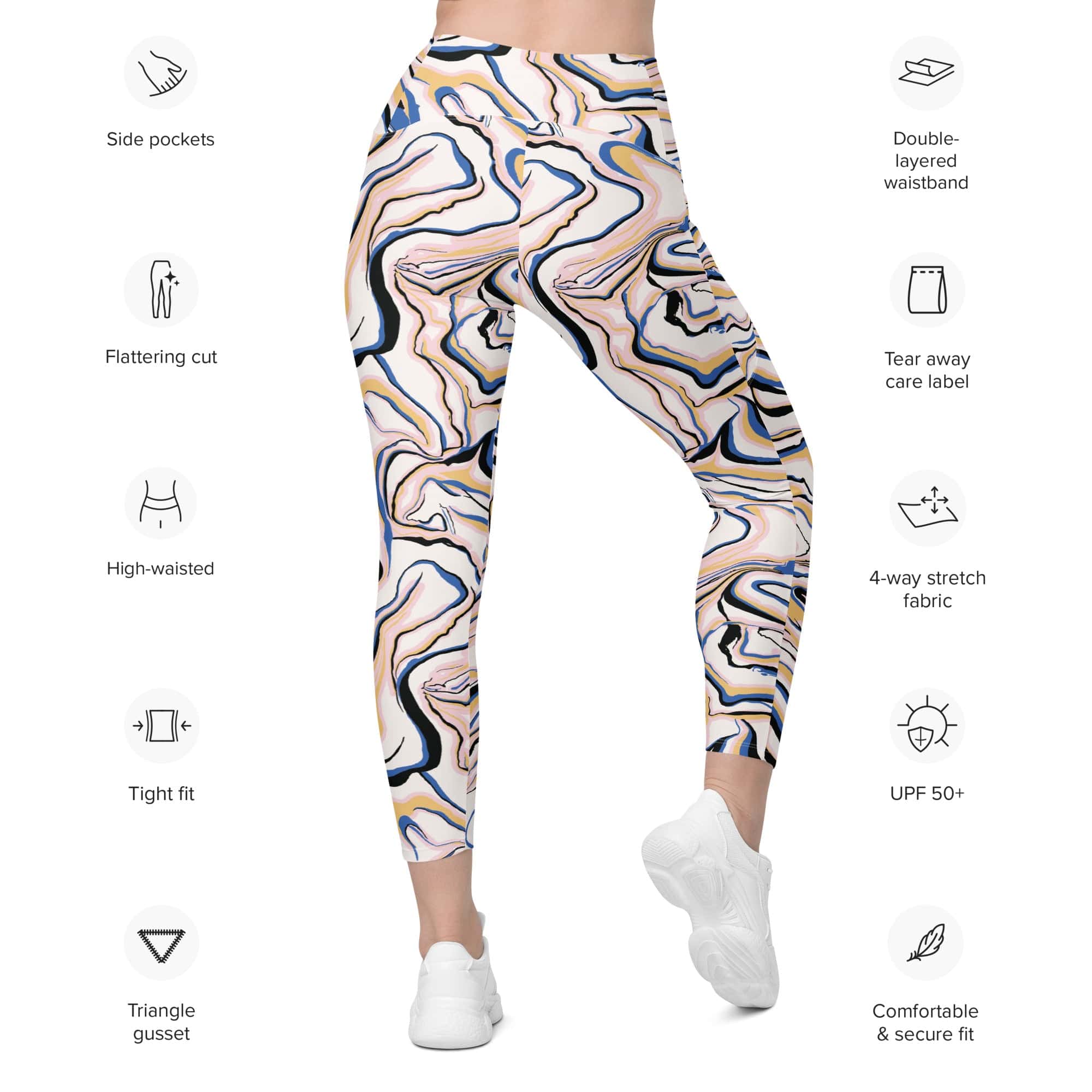 Peachy Marble Leggings With Pockets