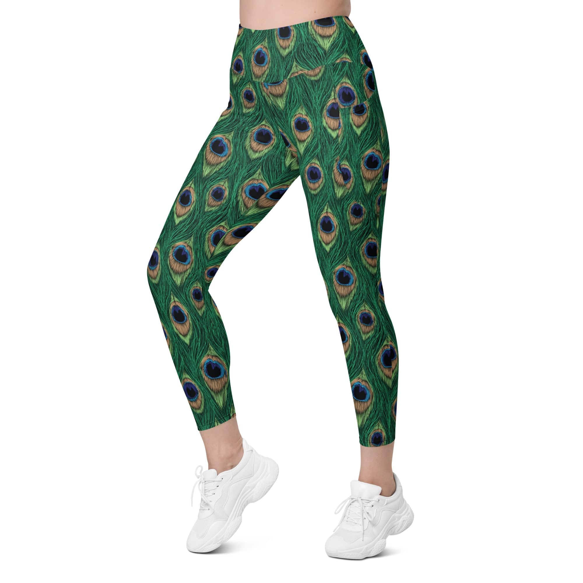 Peacock Print Leggings With Pockets