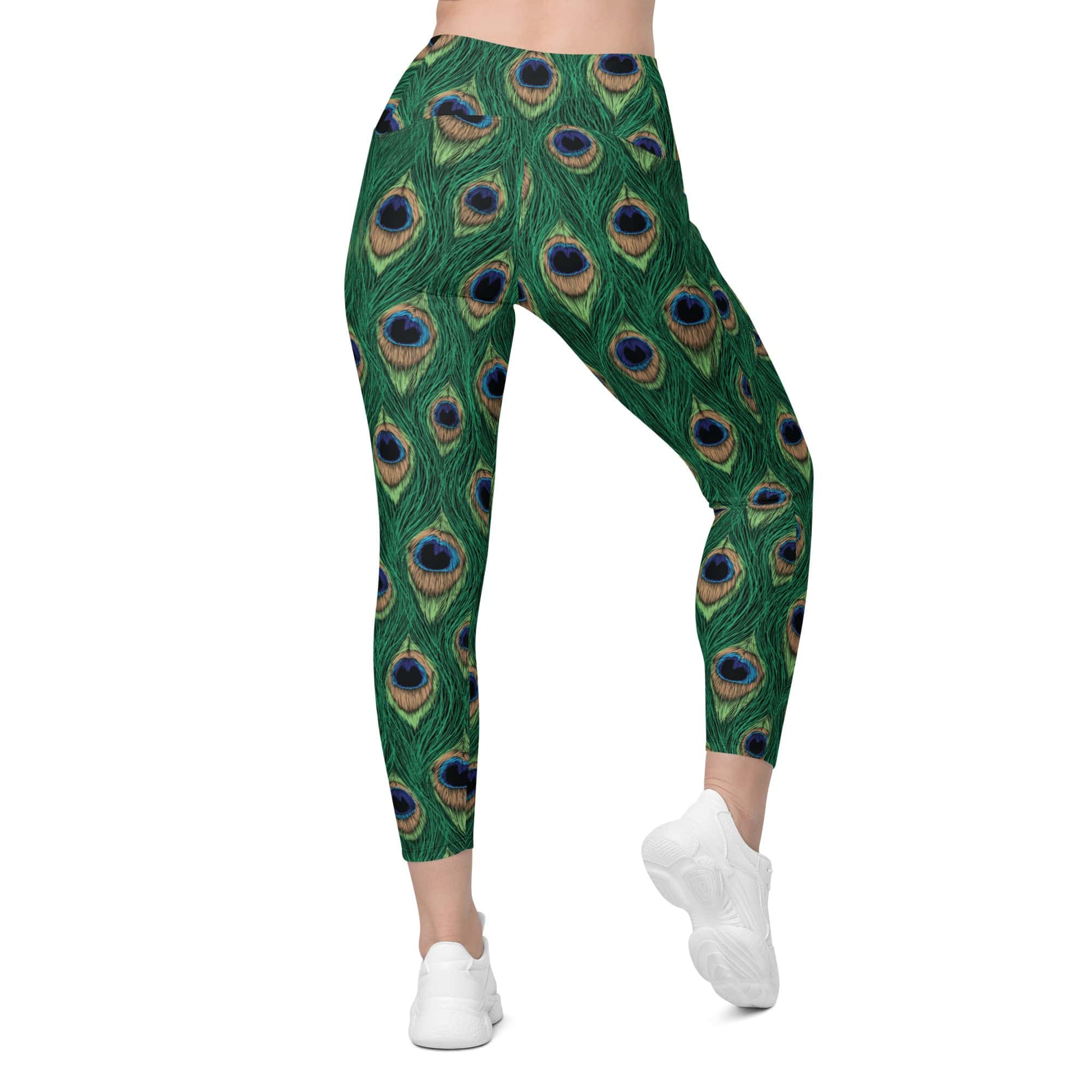 Peacock Print Leggings With Pockets