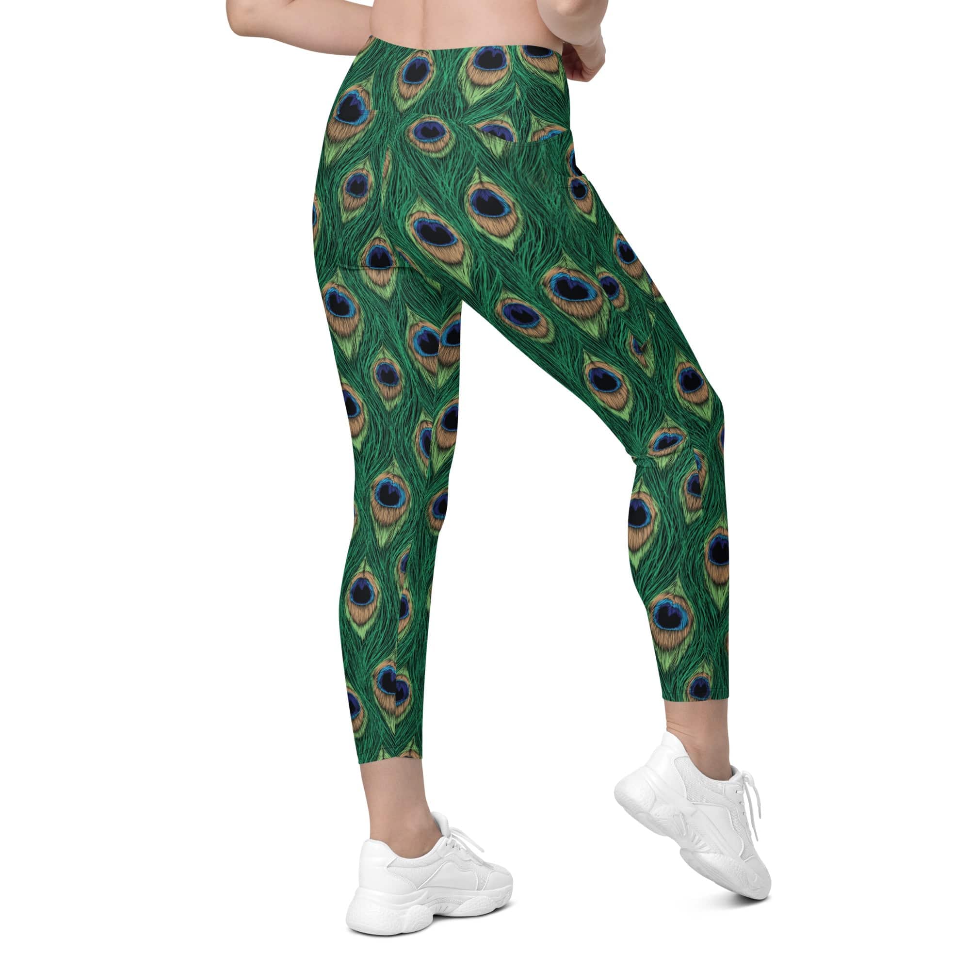 Peacock Print Leggings With Pockets