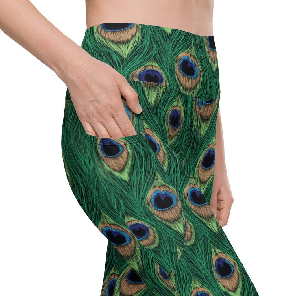 Peacock Print Leggings With Pockets