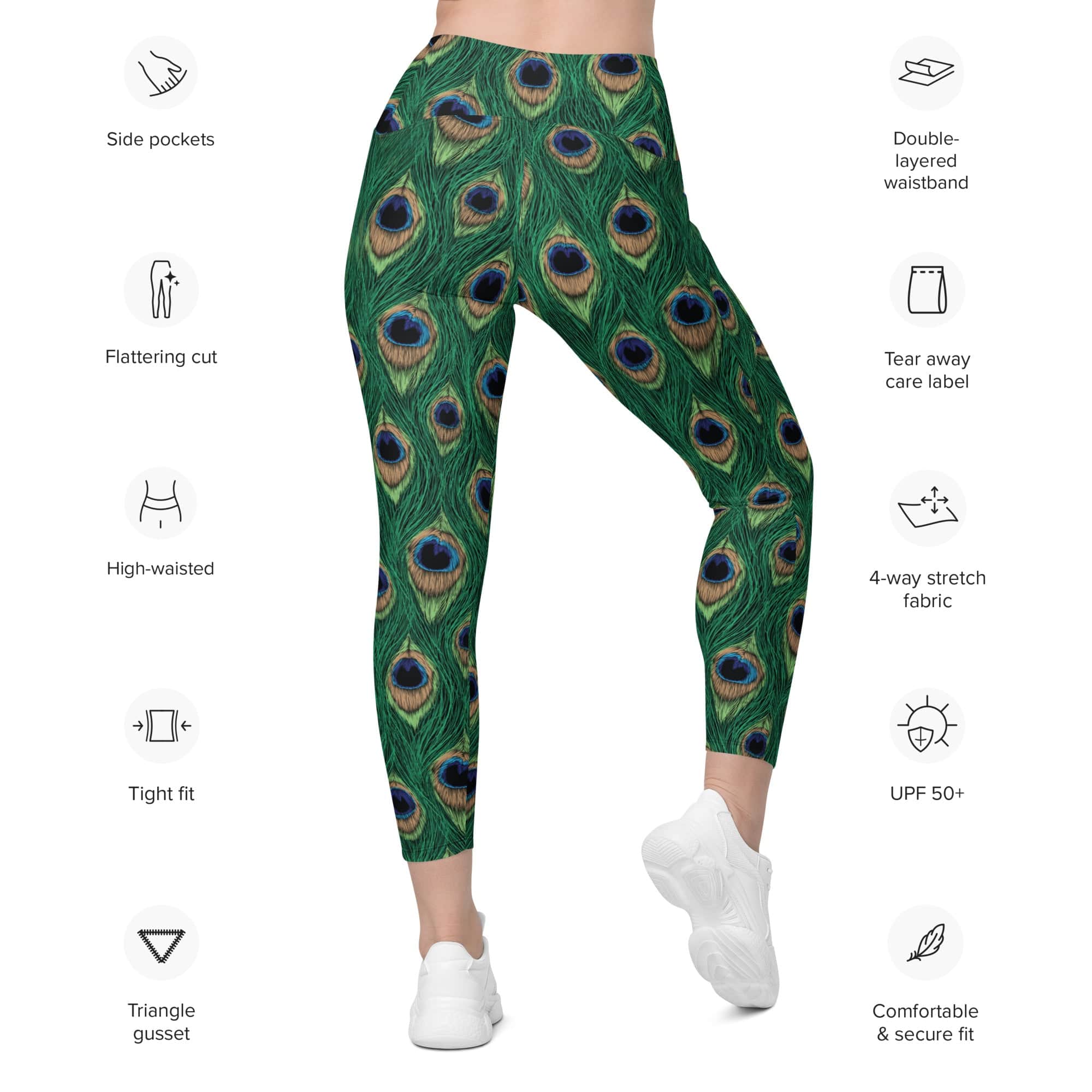 Peacock Print Leggings With Pockets