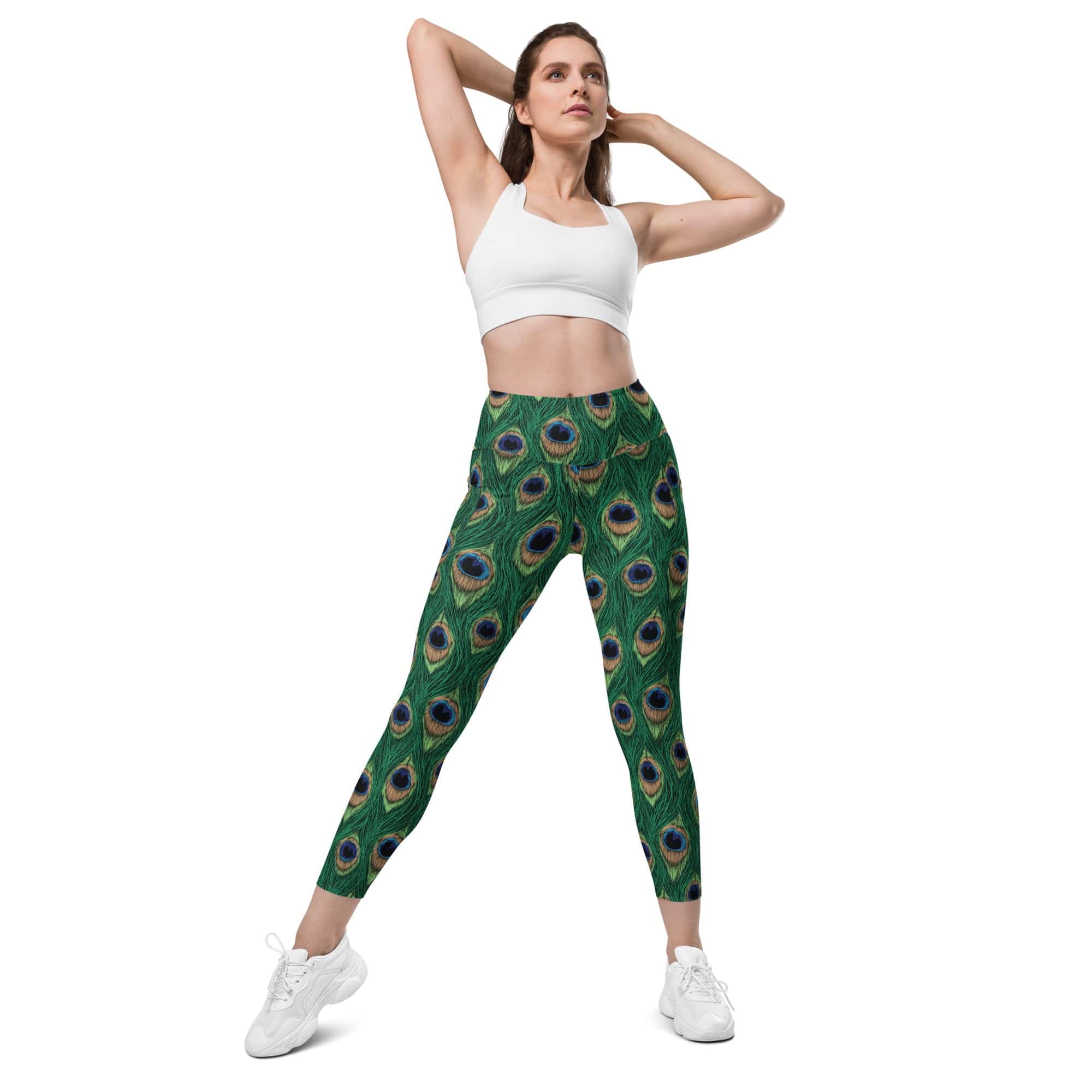 Peacock Print Leggings With Pockets