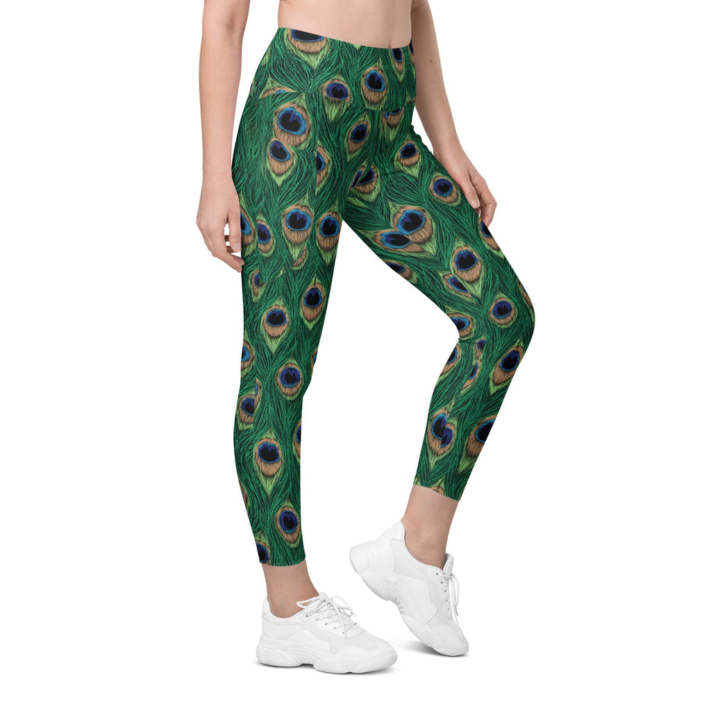 Peacock Print Leggings With Pockets