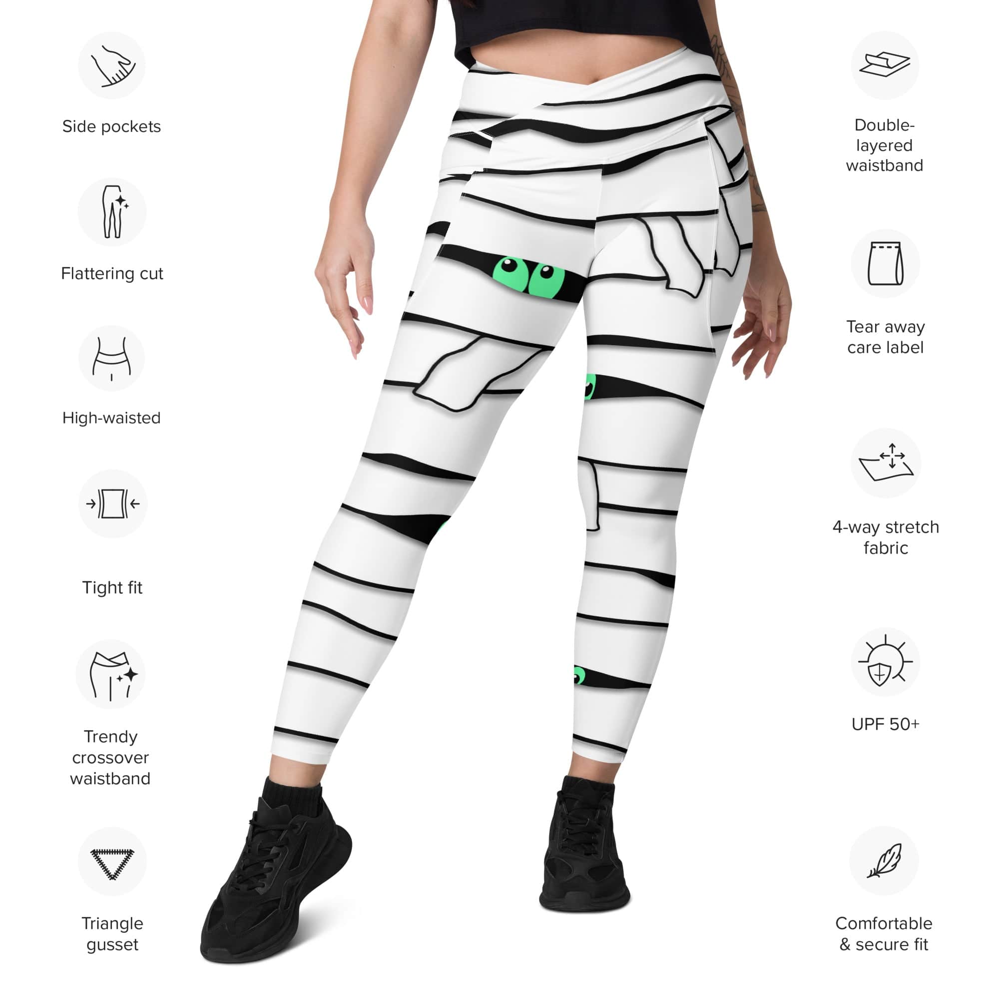 Peek-a-Boo Mummy Crossover Leggings With Pockets