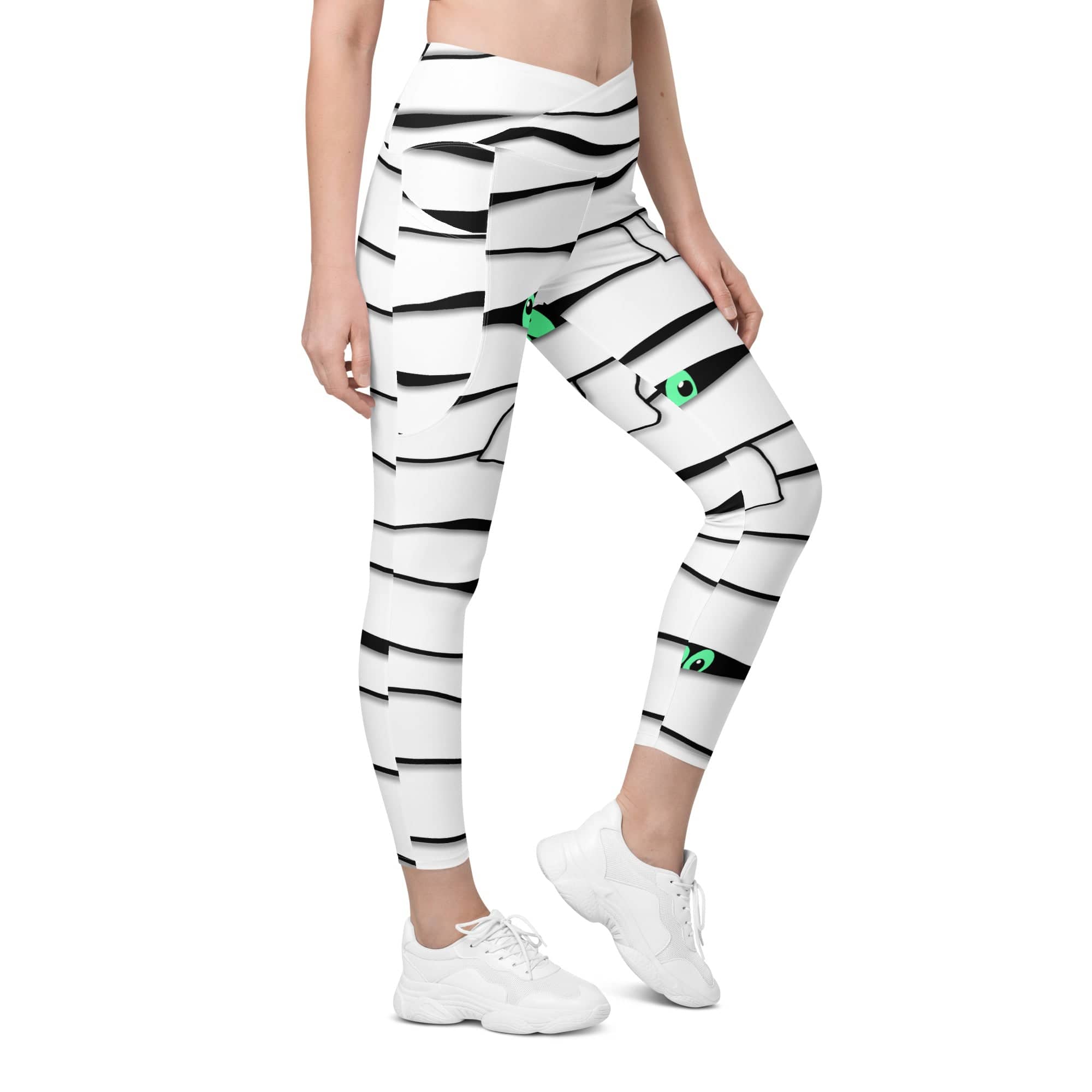 Peek-a-Boo Mummy Crossover Leggings With Pockets