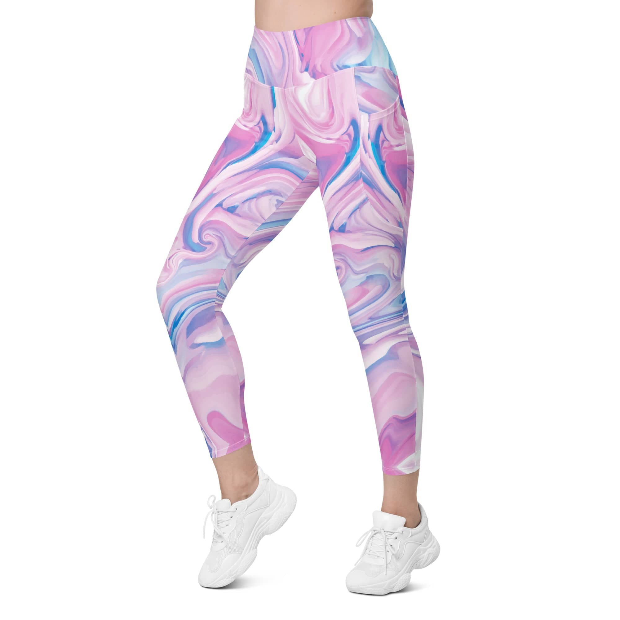 Pink & Blue Marble Leggings With Pockets