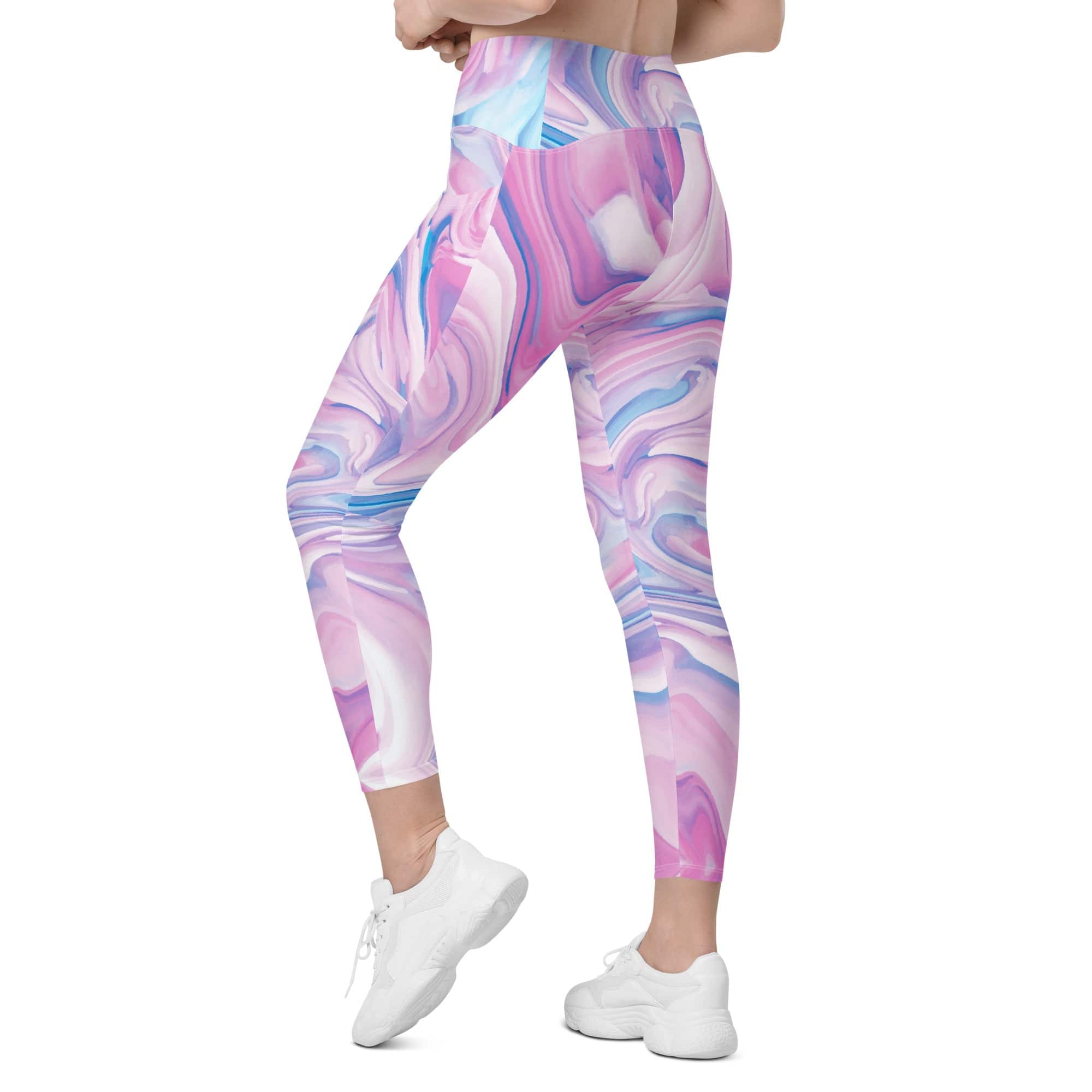 Pink & Blue Marble Leggings With Pockets