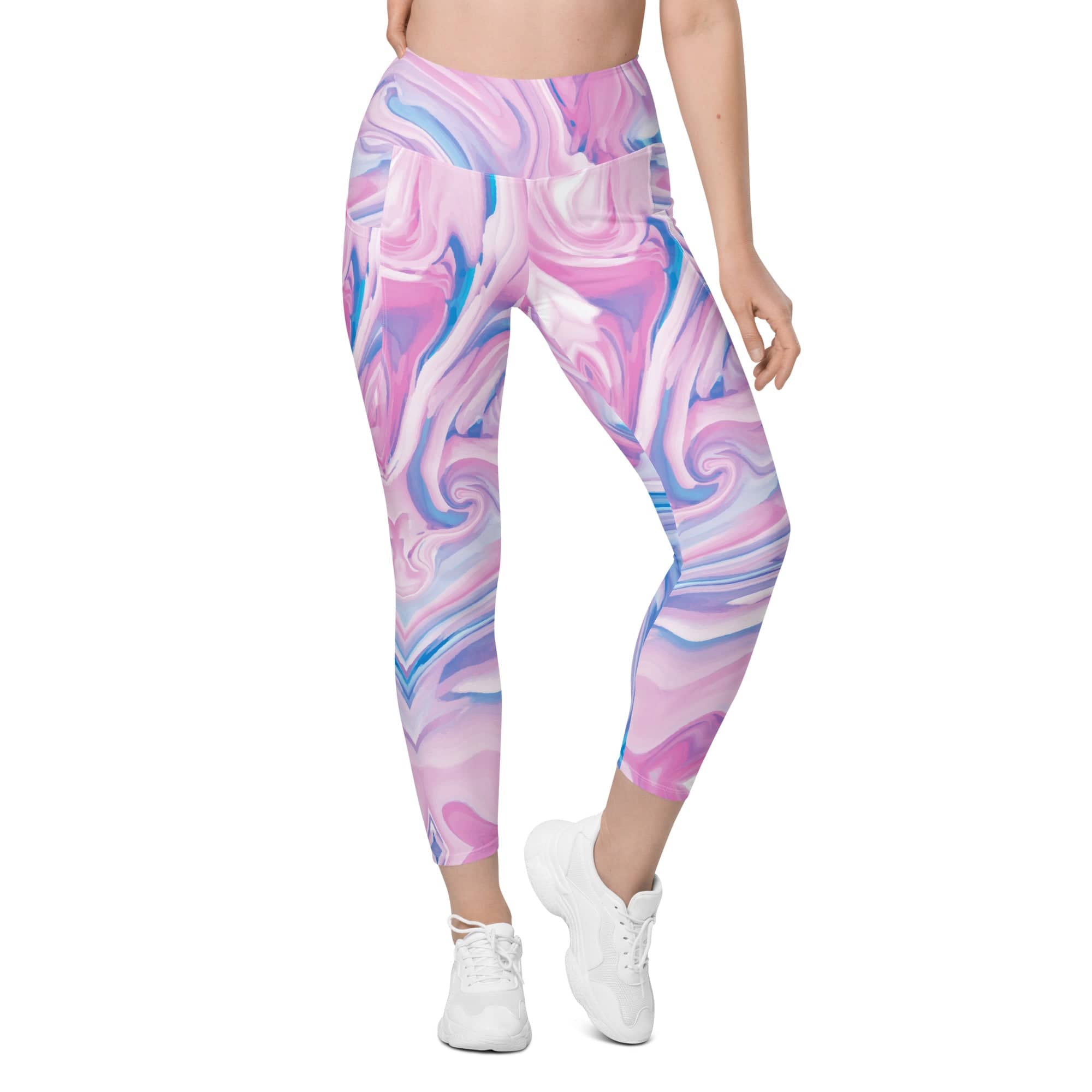Pink & Blue Marble Leggings With Pockets