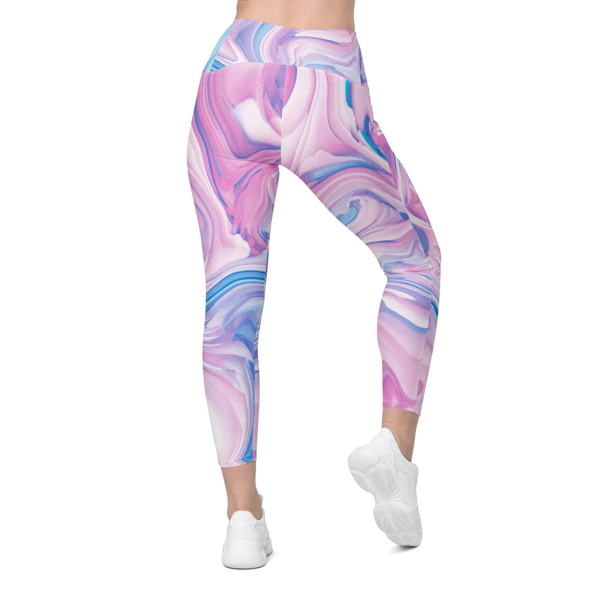 Pink & Blue Marble Leggings With Pockets