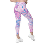 Pink & Blue Marble Leggings With Pockets