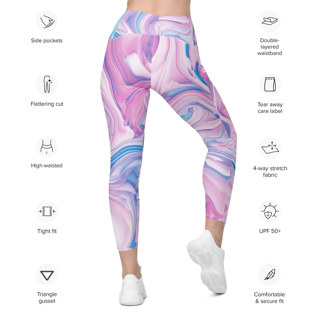 Pink & Blue Marble Leggings With Pockets