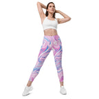 Pink & Blue Marble Leggings With Pockets
