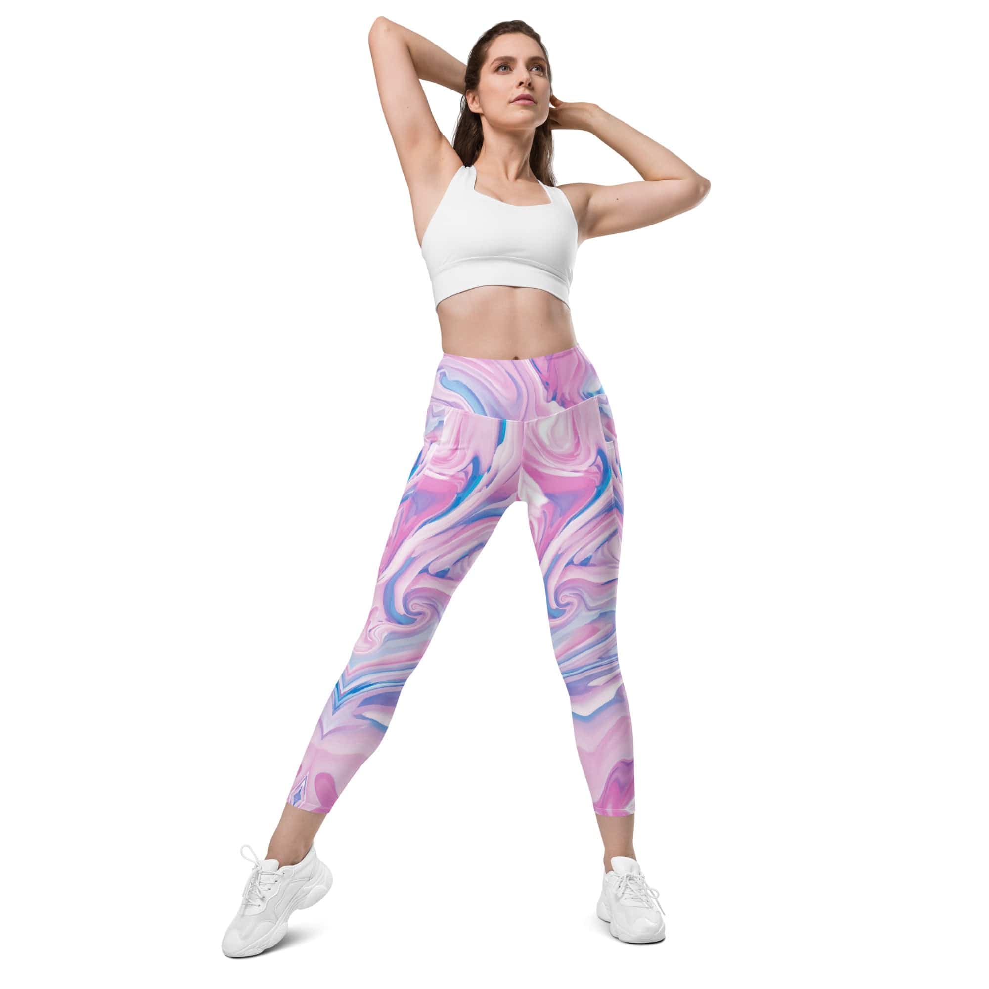 Pink & Blue Marble Leggings With Pockets