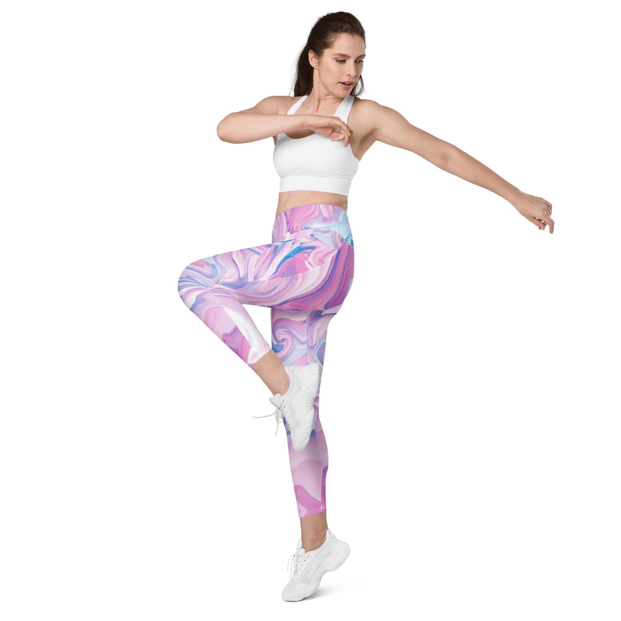 Pink & Blue Marble Leggings With Pockets