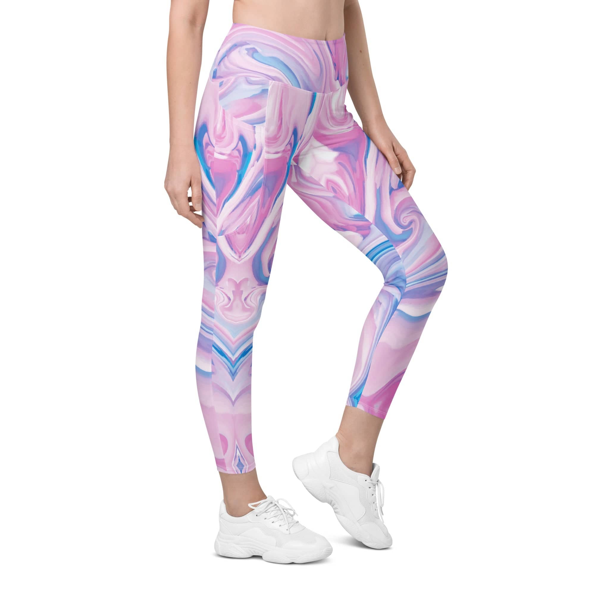 Pink & Blue Marble Leggings With Pockets