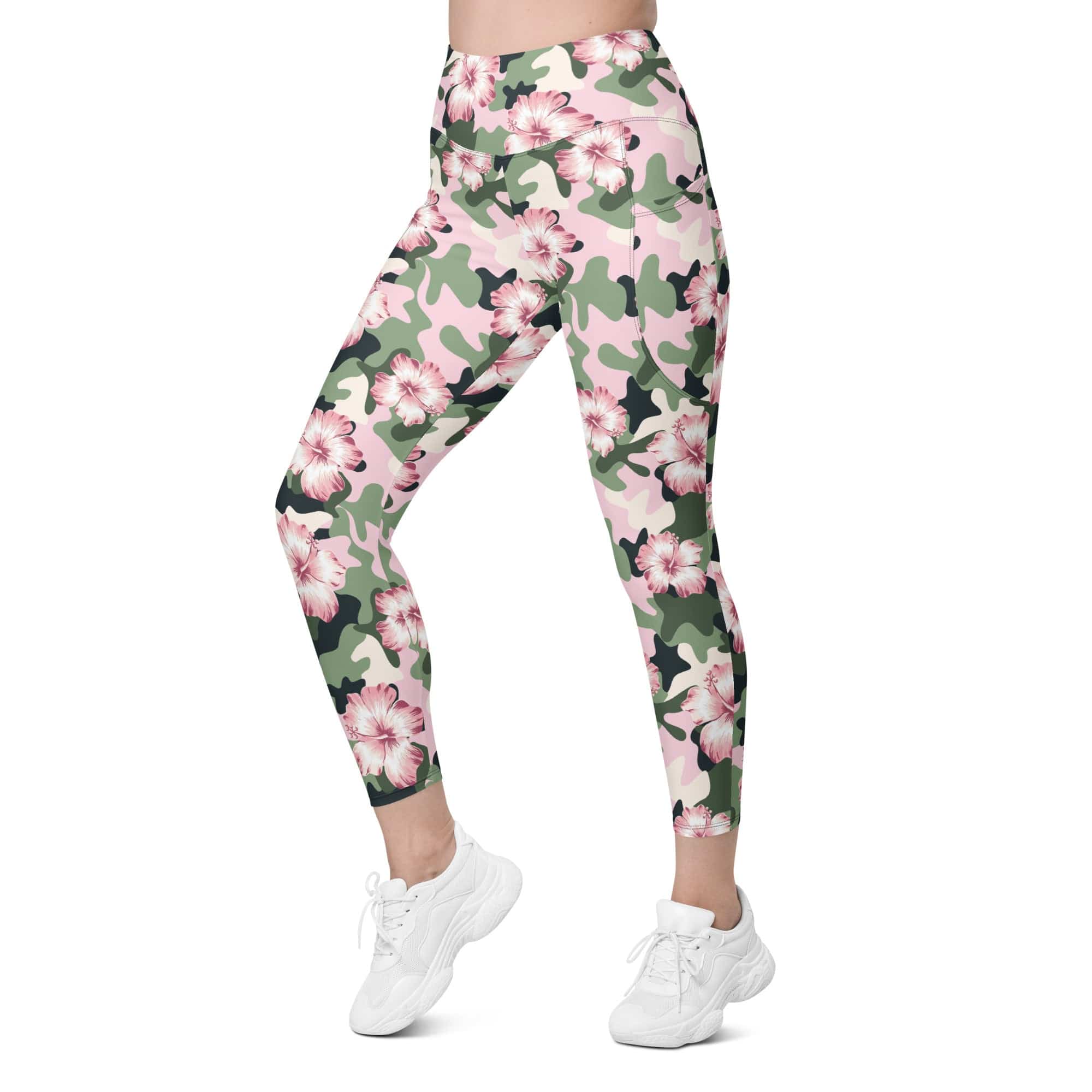 Pink Flower Camo Leggings With Pockets