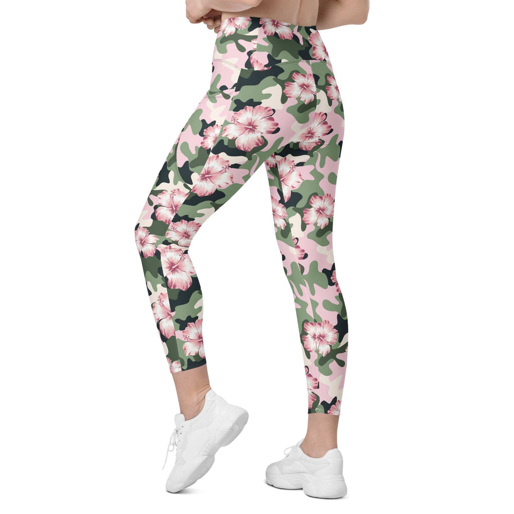 Pink Flower Camo Leggings With Pockets