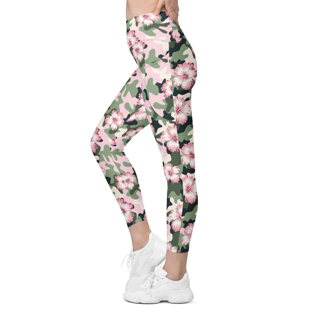 Pink Flower Camo Leggings With Pockets