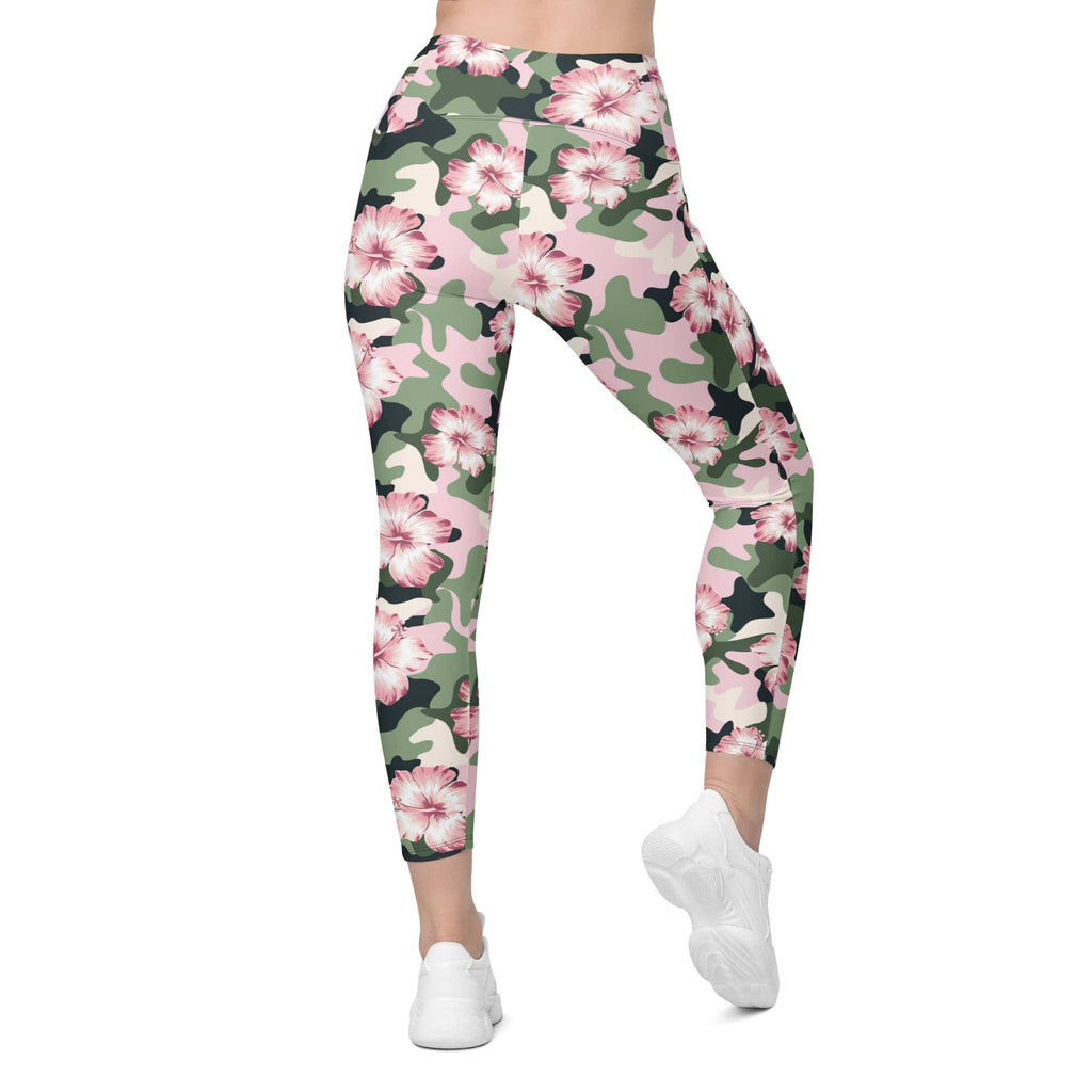 Pink Flower Camo Leggings With Pockets