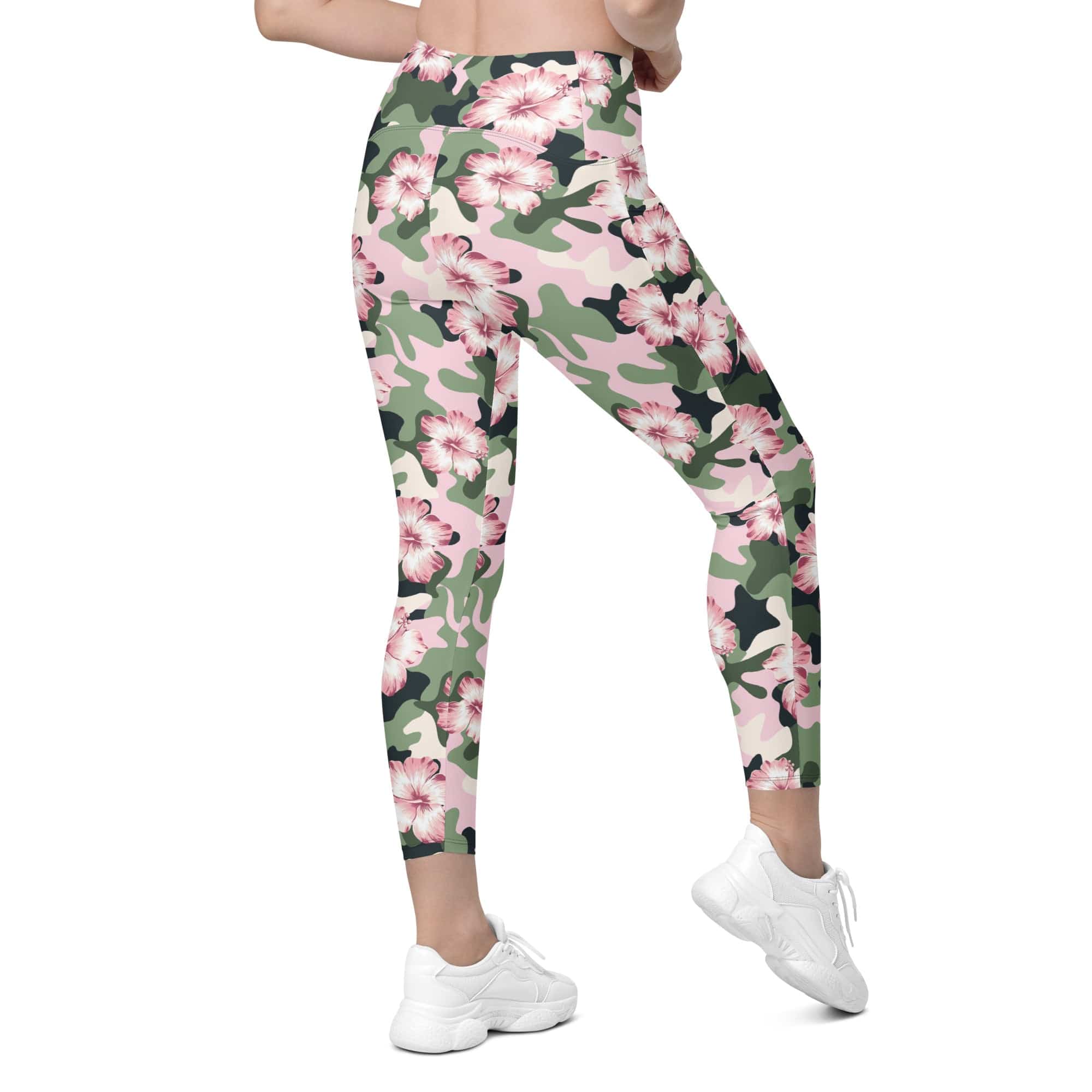 Pink Flower Camo Leggings With Pockets