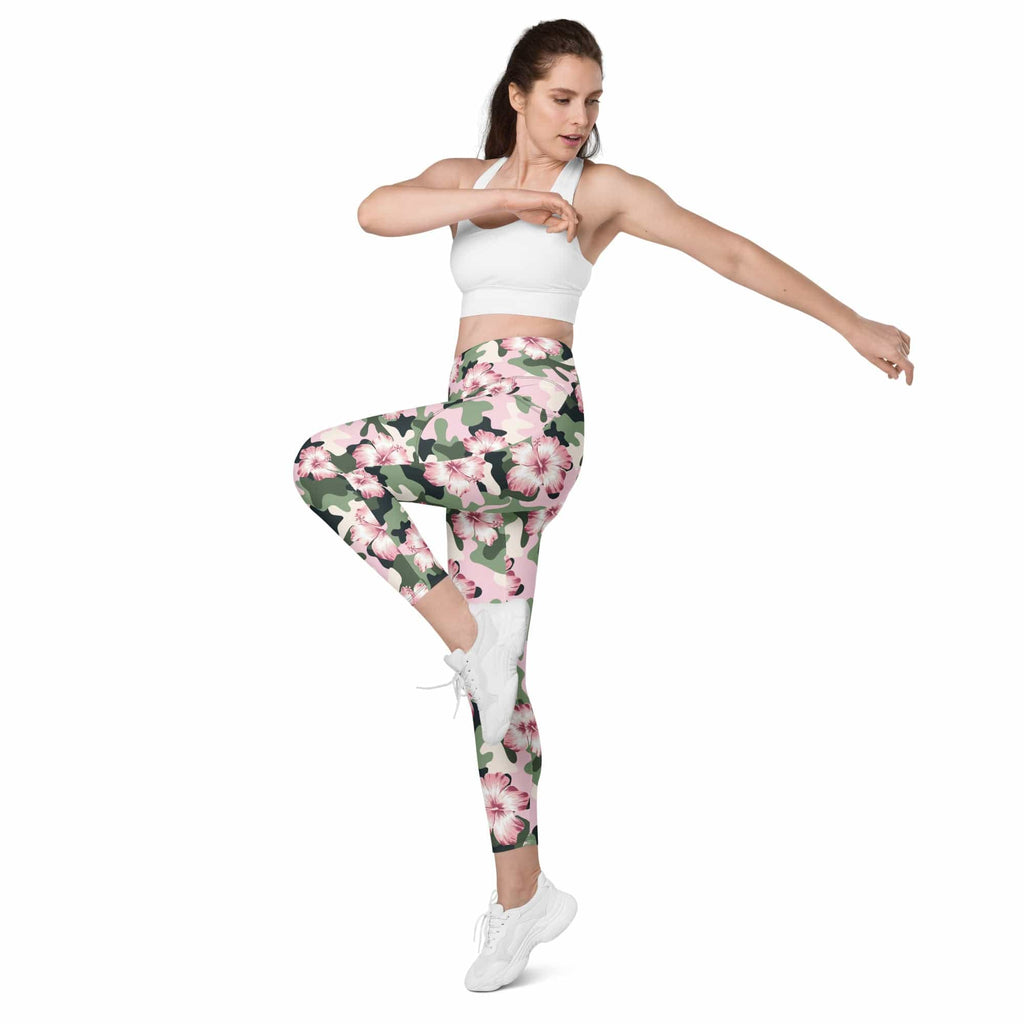 Pink Flower Camo Leggings With Pockets