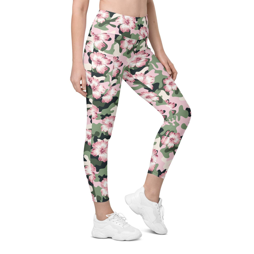 Pink Flower Camo Leggings With Pockets