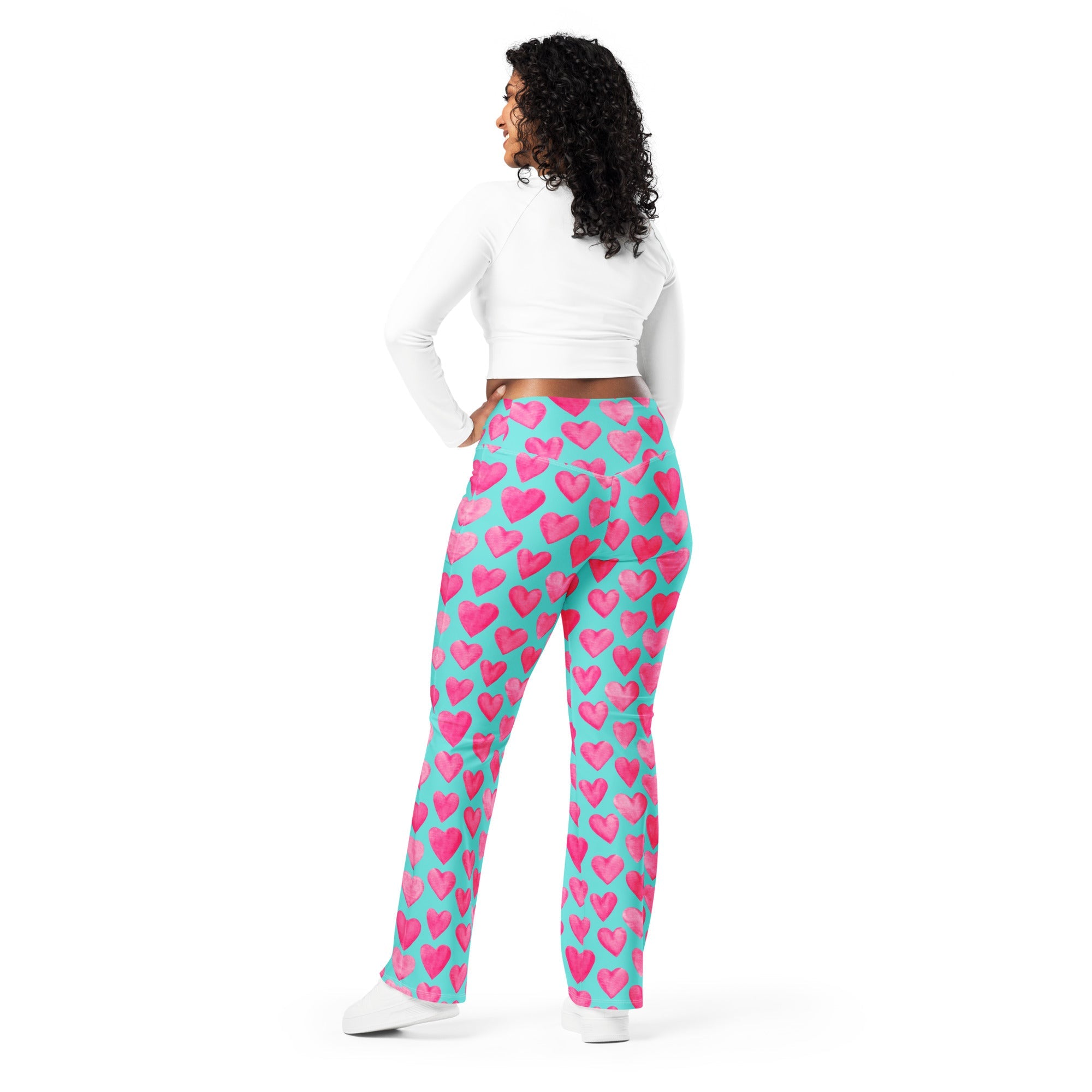 Pink Hearts Flare Leggings