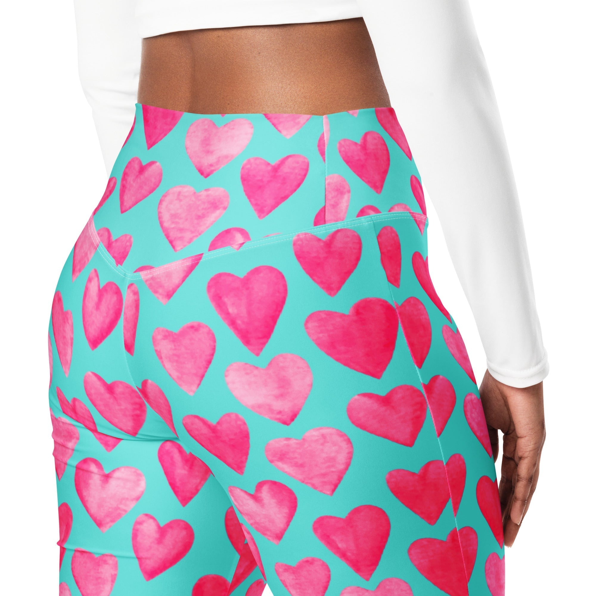 Pink Hearts Flare Leggings