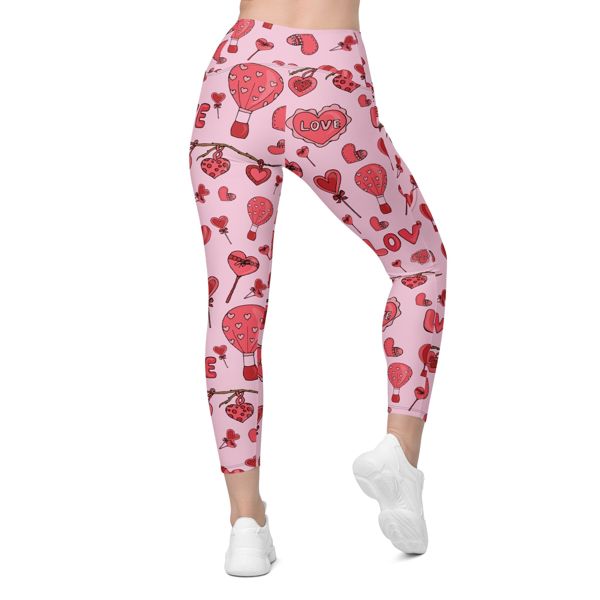 Pink Love Crossover Leggings With Pockets