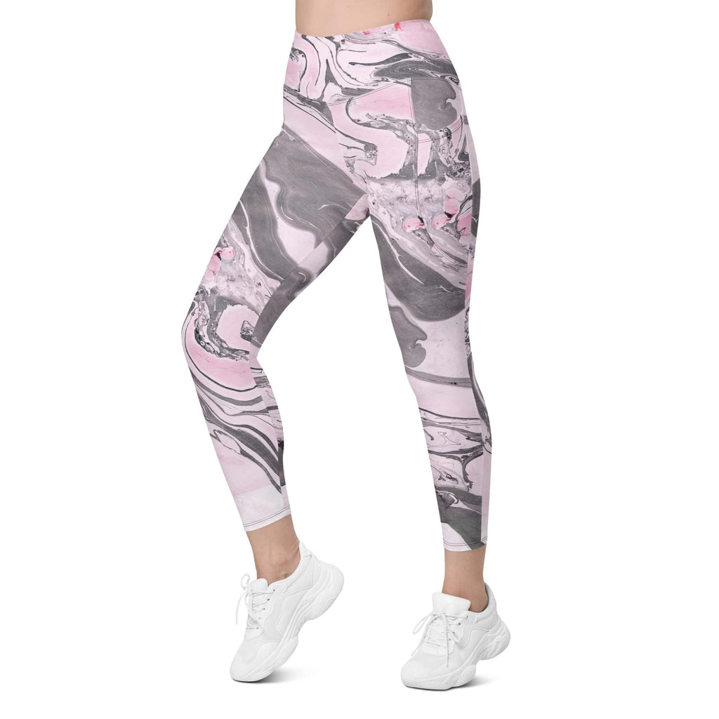 Pink Marble Leggings With Pockets