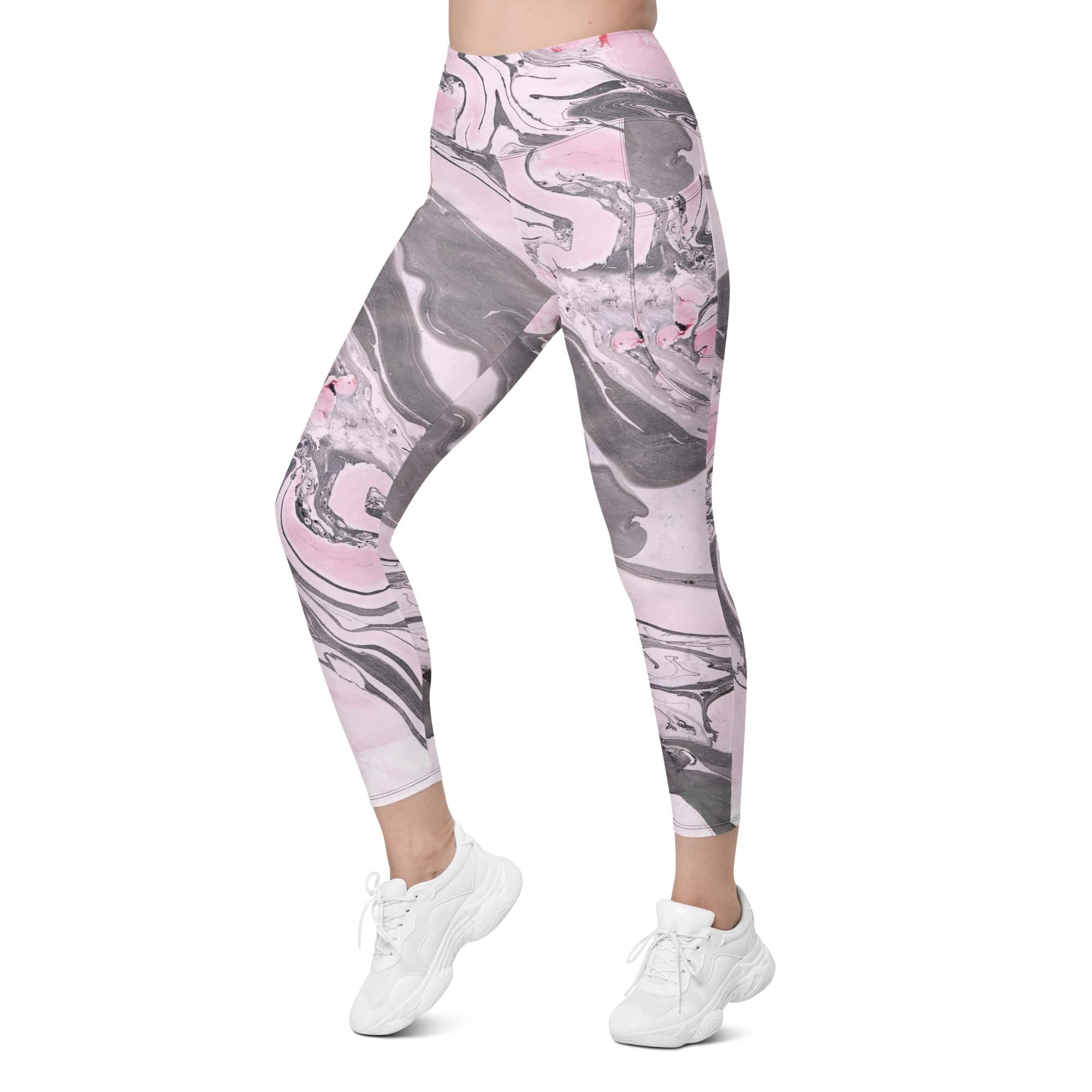 Pink Marble Leggings With Pockets