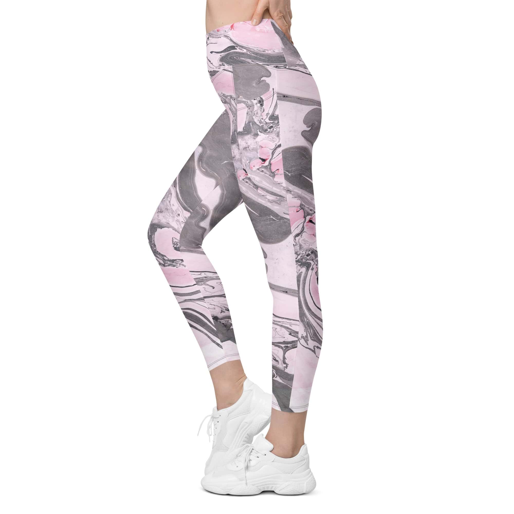 Pink Marble Leggings With Pockets