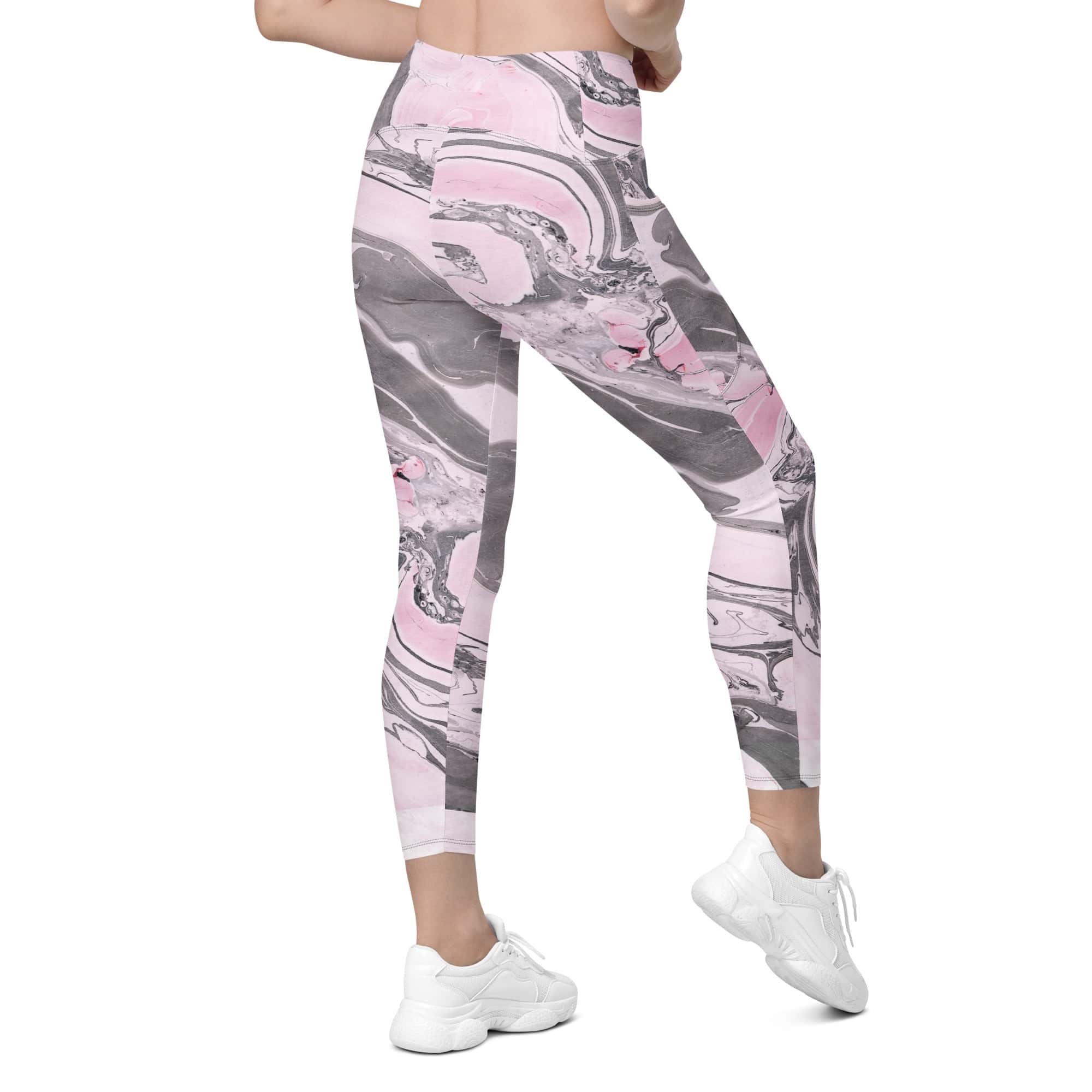 Pink Marble Leggings With Pockets
