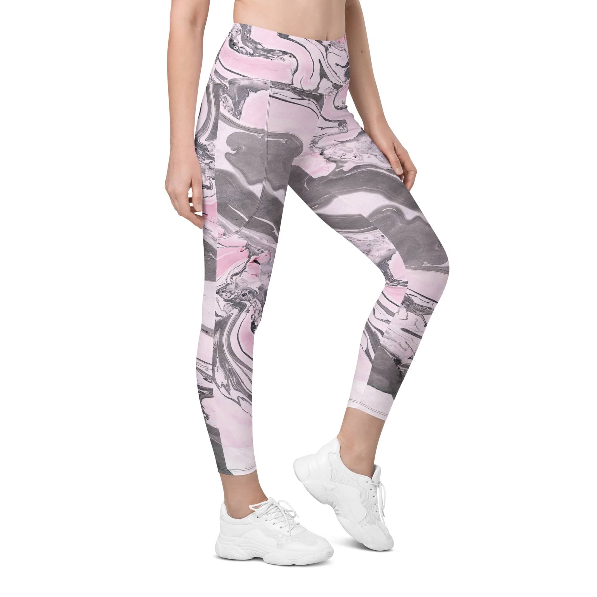 Pink Marble Leggings With Pockets